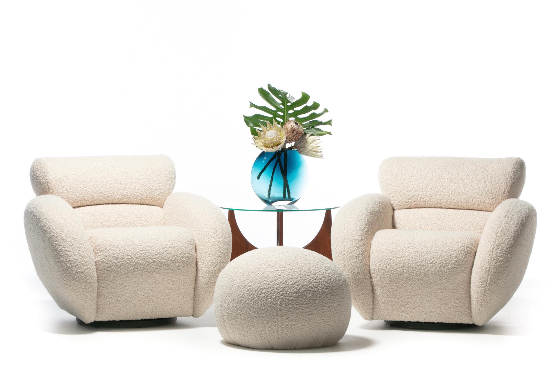 Preview Post Sillones giratorios modernos de bouclé blanco marfil supersuave C.1990 en venta 2