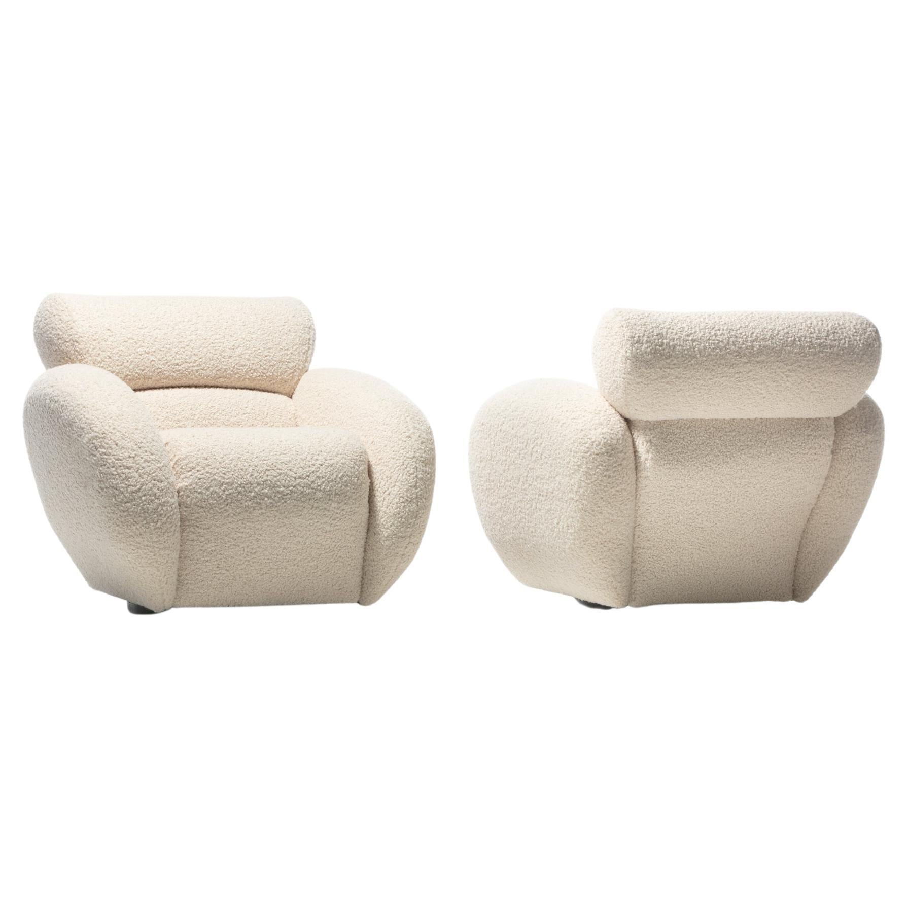 Preview Post Modern Swivel Lounge Chairs in Super Soft Ivory White Bouclé C.1990 For Sale