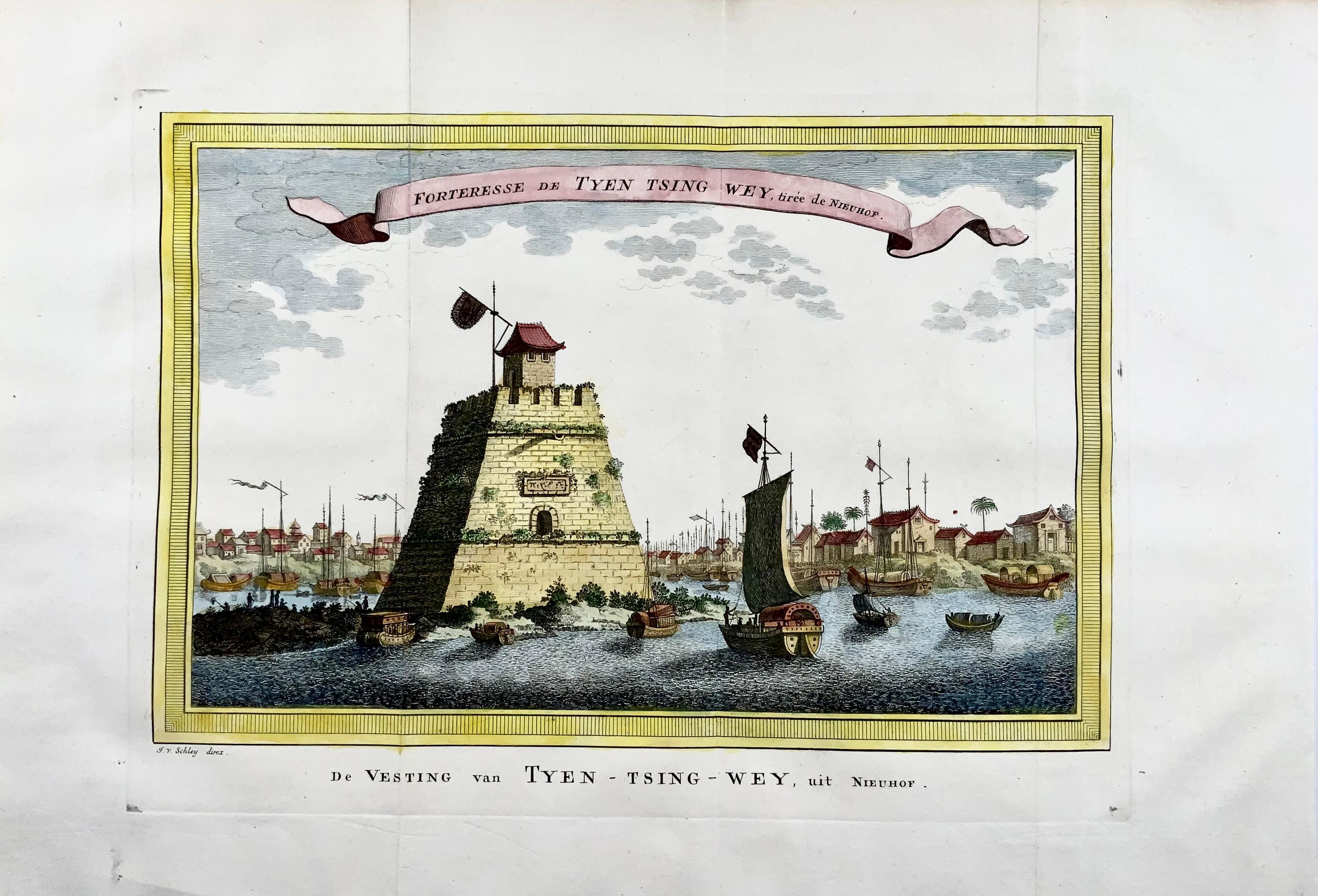 Forteresse de Tyen Tsing Wey, tiree de Nieuhof

Published ca 1755.

Fine hand colour.

Rare original copper plate engraved antique print the Fortress (long ago demolished) guarding the cross roads of the meeting of the major rivers in Beijing