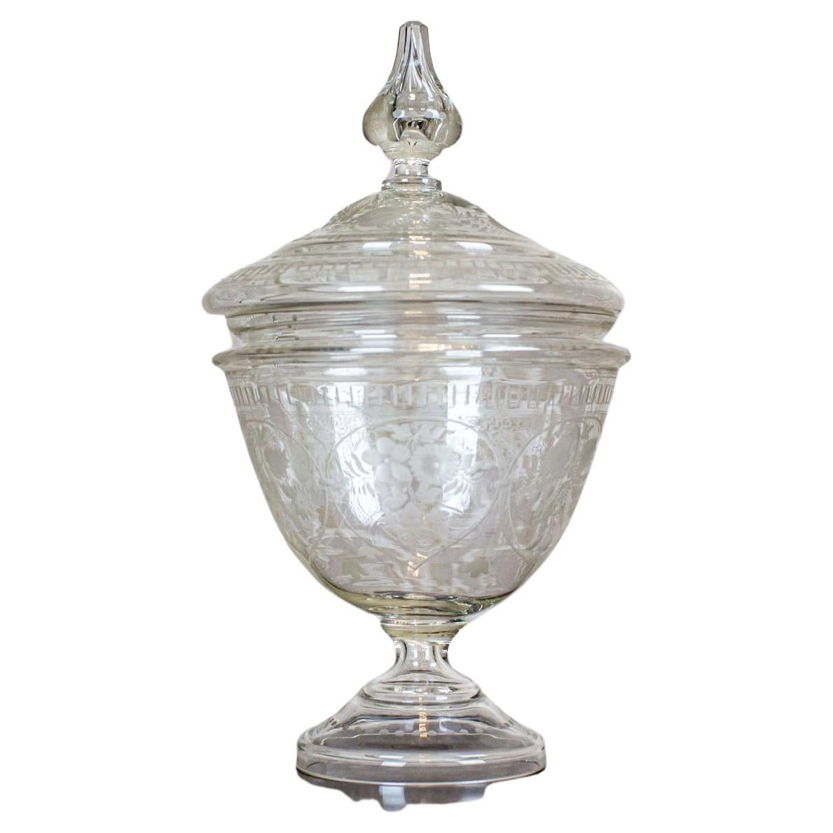 Prewar Crystal Bonbonniere Decorated with Floral Motifs For Sale