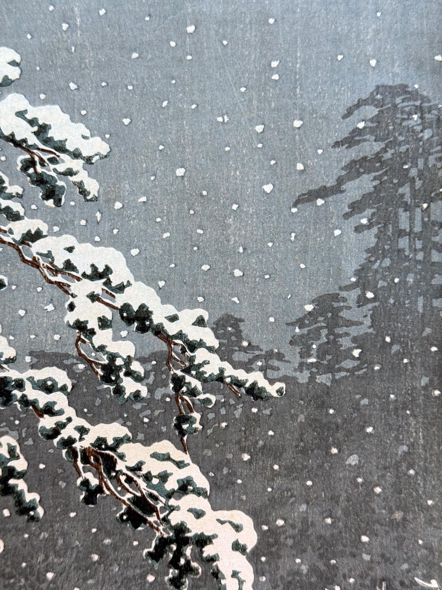 Édition d'avant-guerre d'une gravure sur bois japonaise Temple Honmon-ji Ikegami Kawase Hasui Bon état - En vente à Atlanta, GA