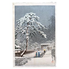 Édition d'avant-guerre d'une gravure sur bois japonaise Temple Honmon-ji Ikegami Kawase Hasui