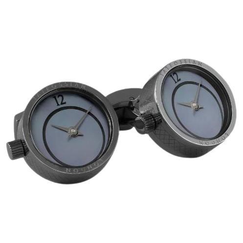 Prezioso Uhr Manschettenknöpfe mit schwarzem Perlmutt in schwarzem IP-Edelstahl
