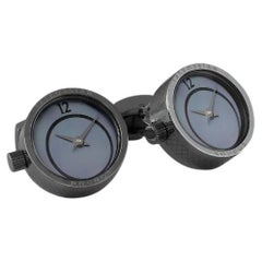 Prezioso Uhr Manschettenknöpfe mit schwarzem Perlmutt in schwarzem IP-Edelstahl