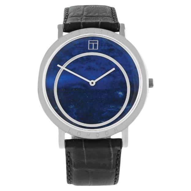 Prezioso Watch with Lapis, Black Italian Leather and Stainless Steel For Sale