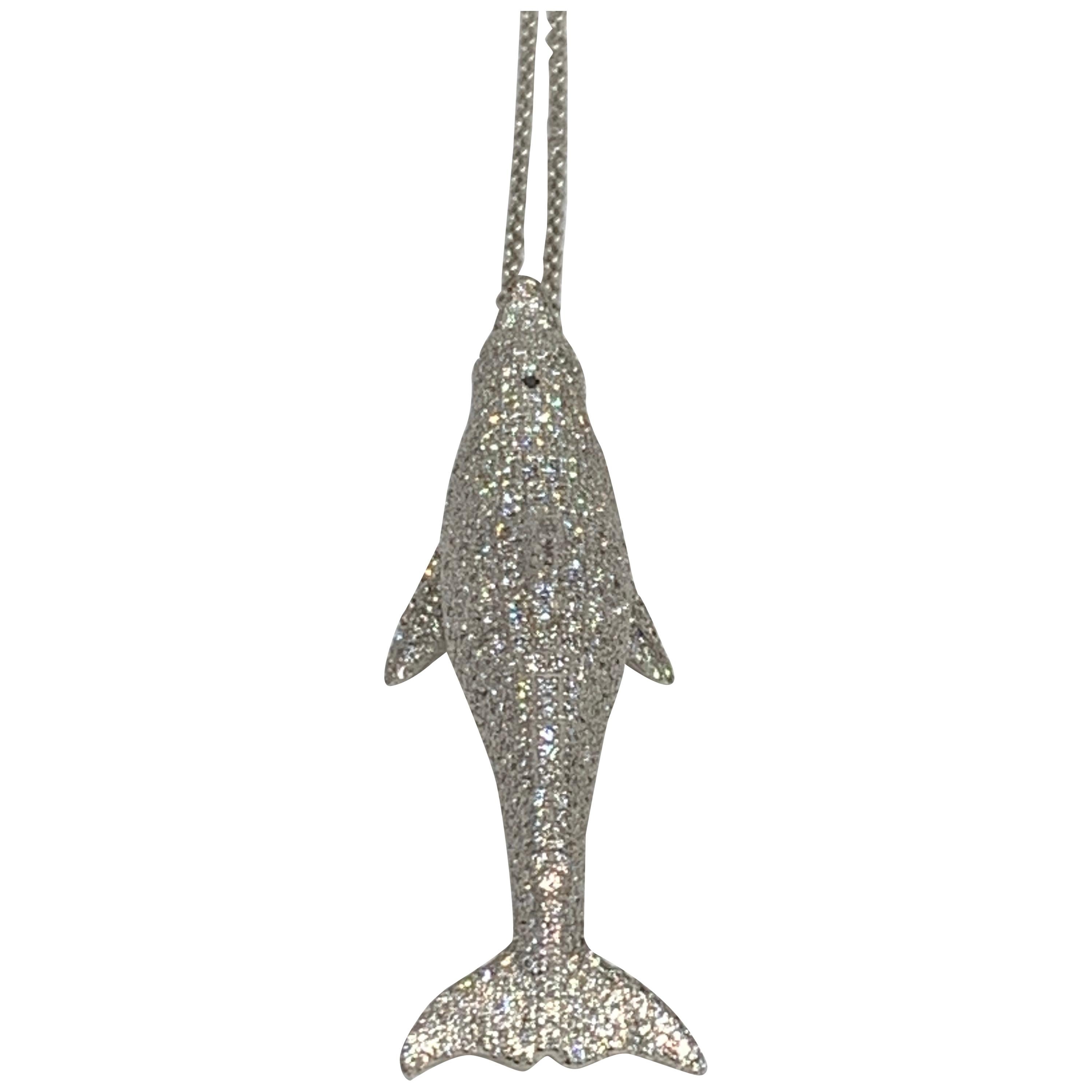 White Diamond, Dolphin Pendant, 5.58 Carats For Sale