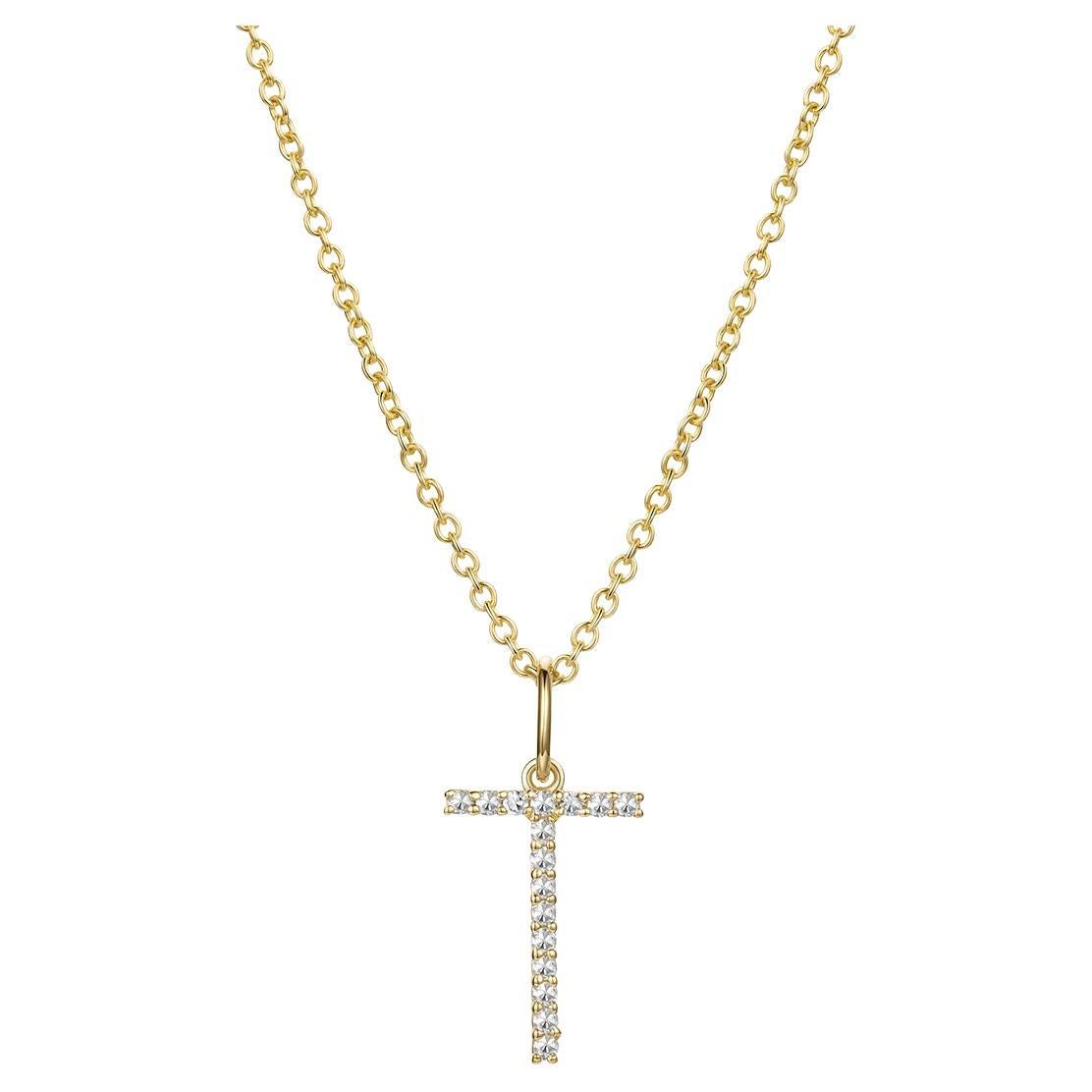 Dainty 14K Yellow Gold Letter T Diamond Necklace