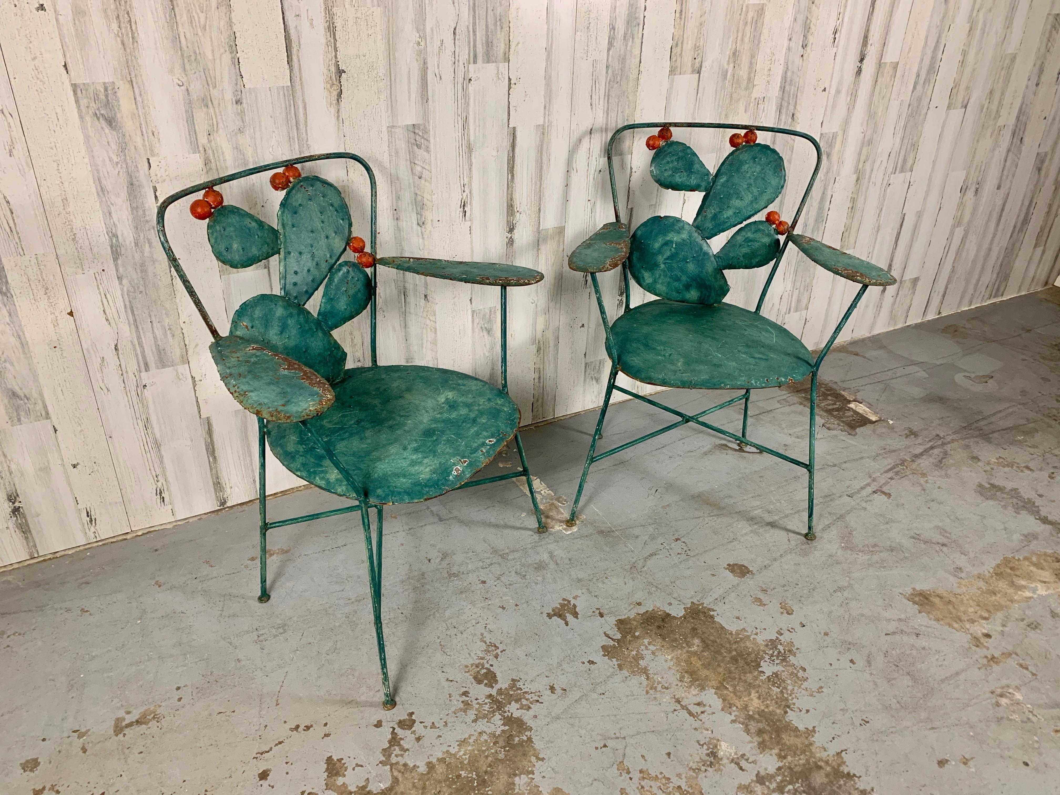 Prickly Pear Garden Chairs In Fair Condition In Denton, TX