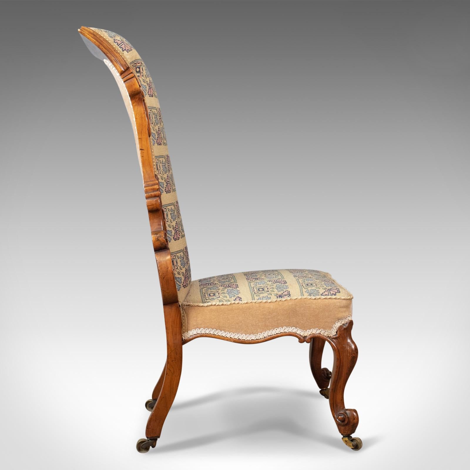 English Prie Dieu Chair, Early Victorian, Walnut Needlepoint Tapestry Seat, circa 1840 For Sale