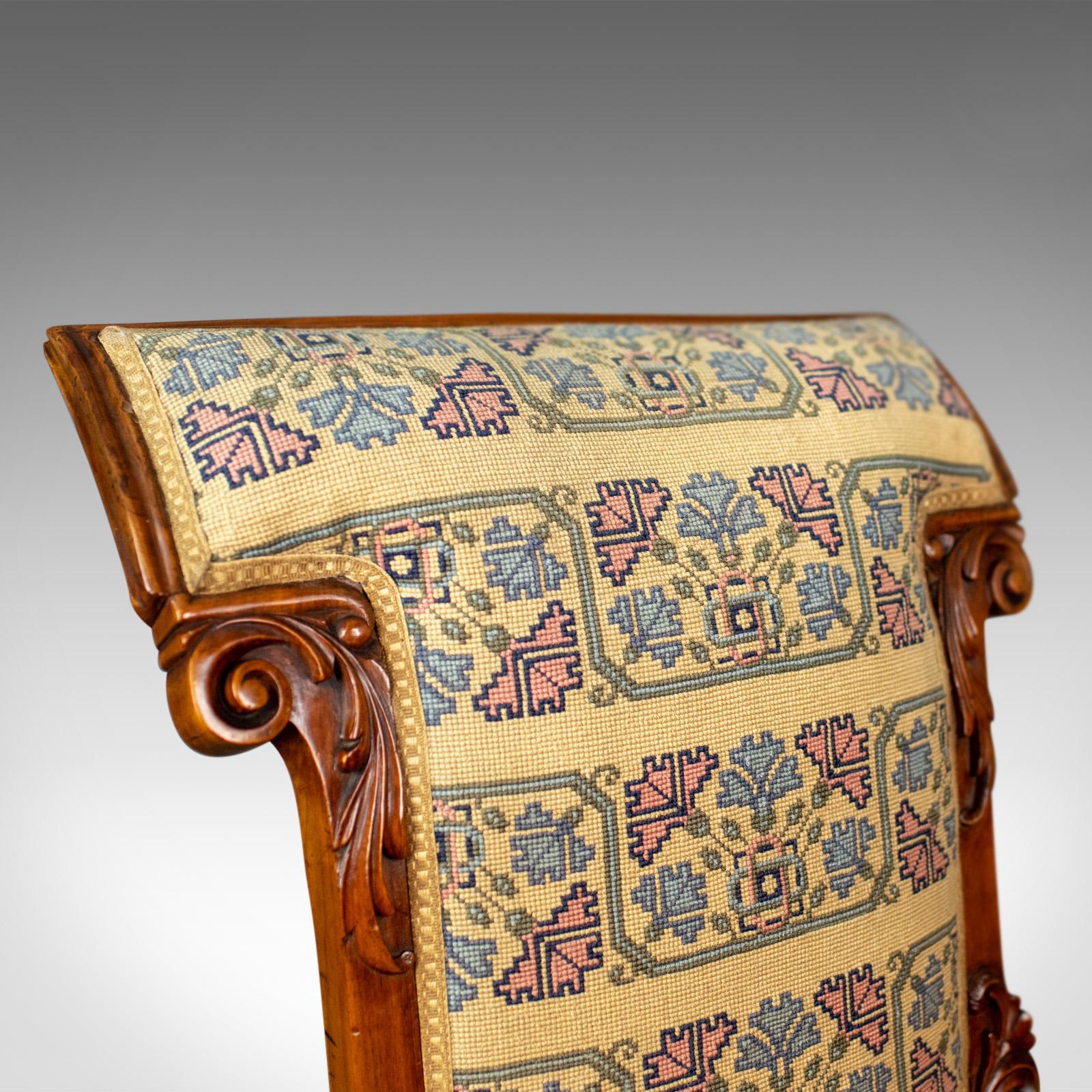 Prie Dieu Chair, Early Victorian, Walnut Needlepoint Tapestry Seat, circa 1840 For Sale 1