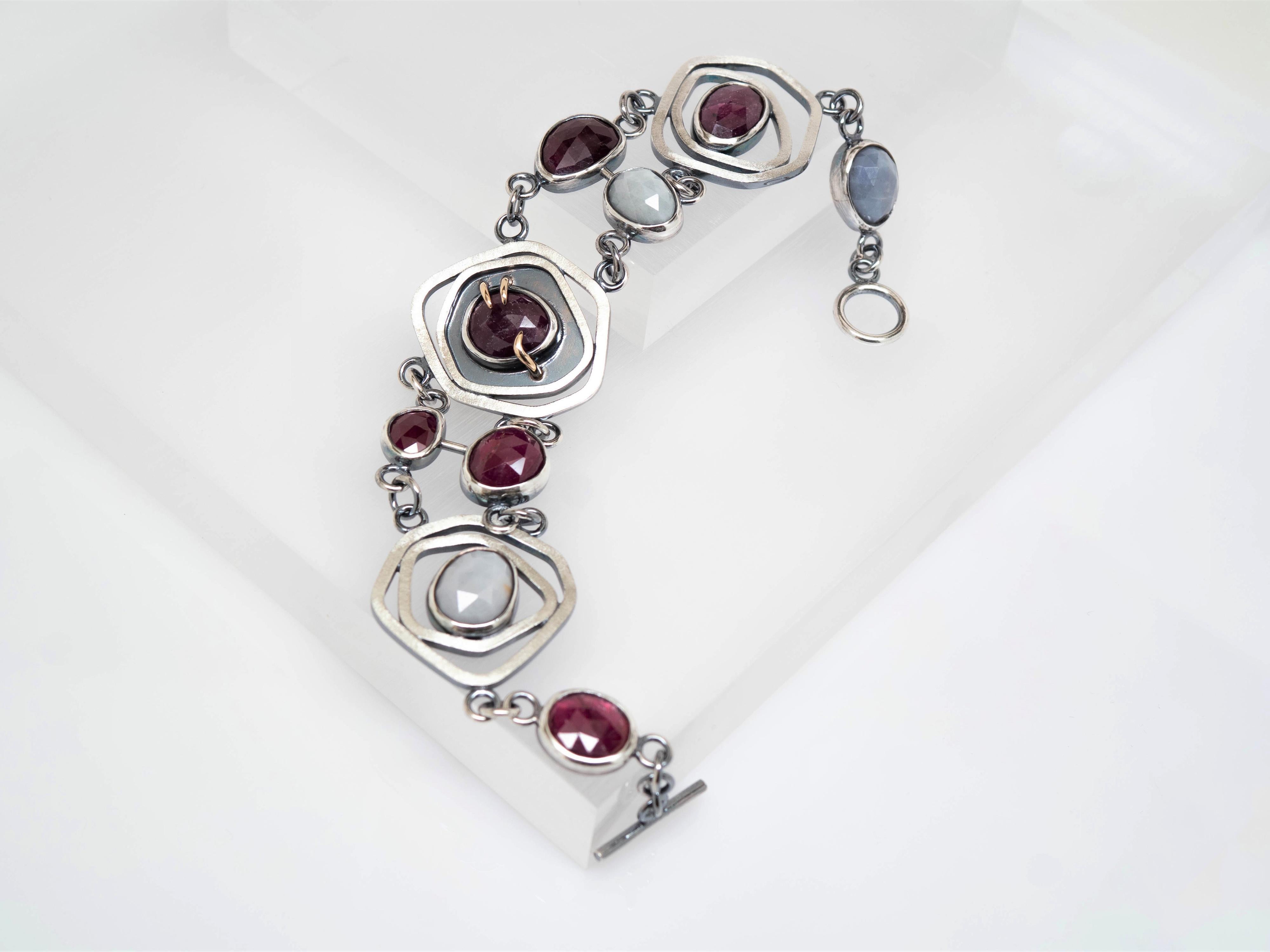 Women's Priestess 14K Sterling Silver Ruby Sapphire Bracelet by TIN HAUS For Sale