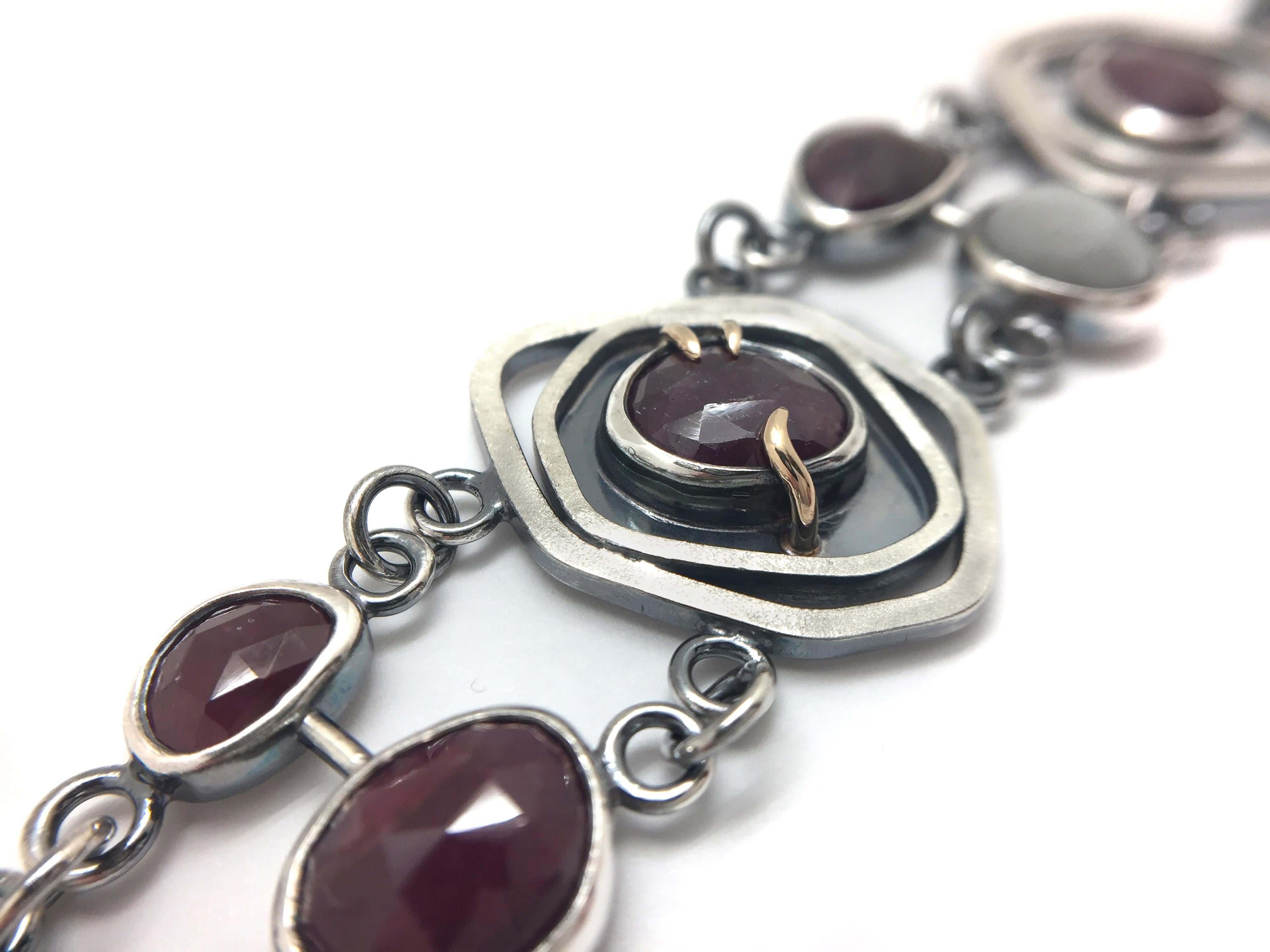 Priestess Ruby Sapphire 14K Sterling Silver Bracelet by TIN HAUS In New Condition For Sale In Brooklyn, NY