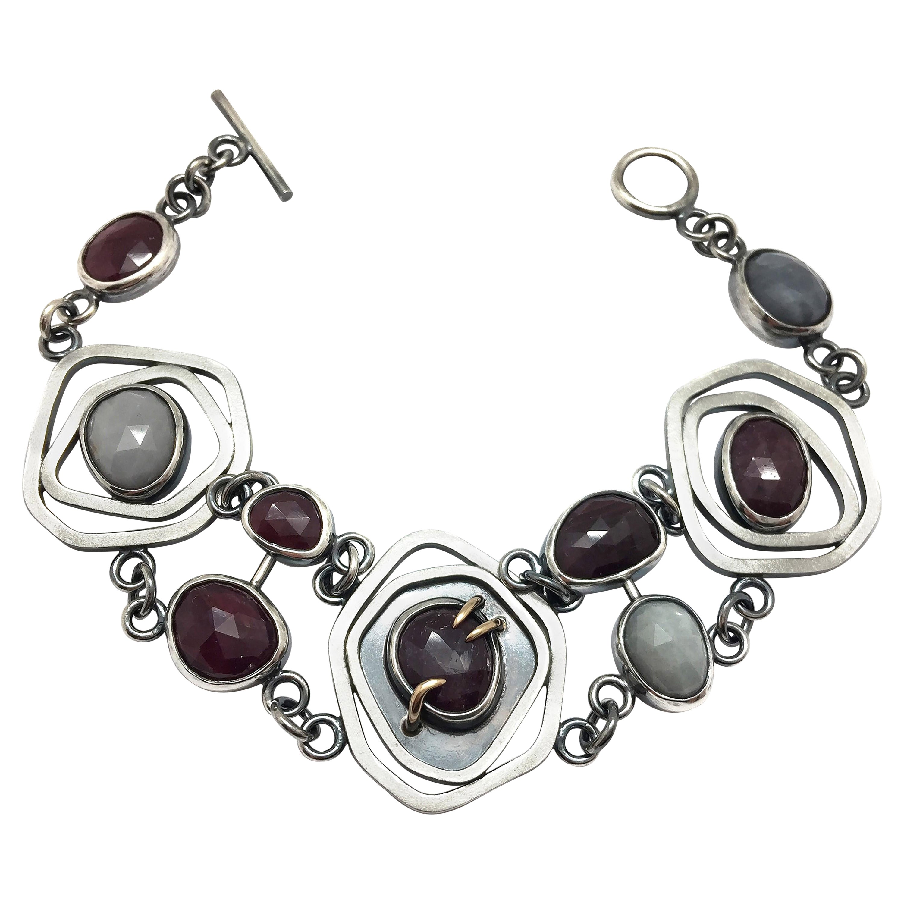 Priestess Ruby Sapphire 14K Sterling Silver Bracelet by TIN HAUS For Sale