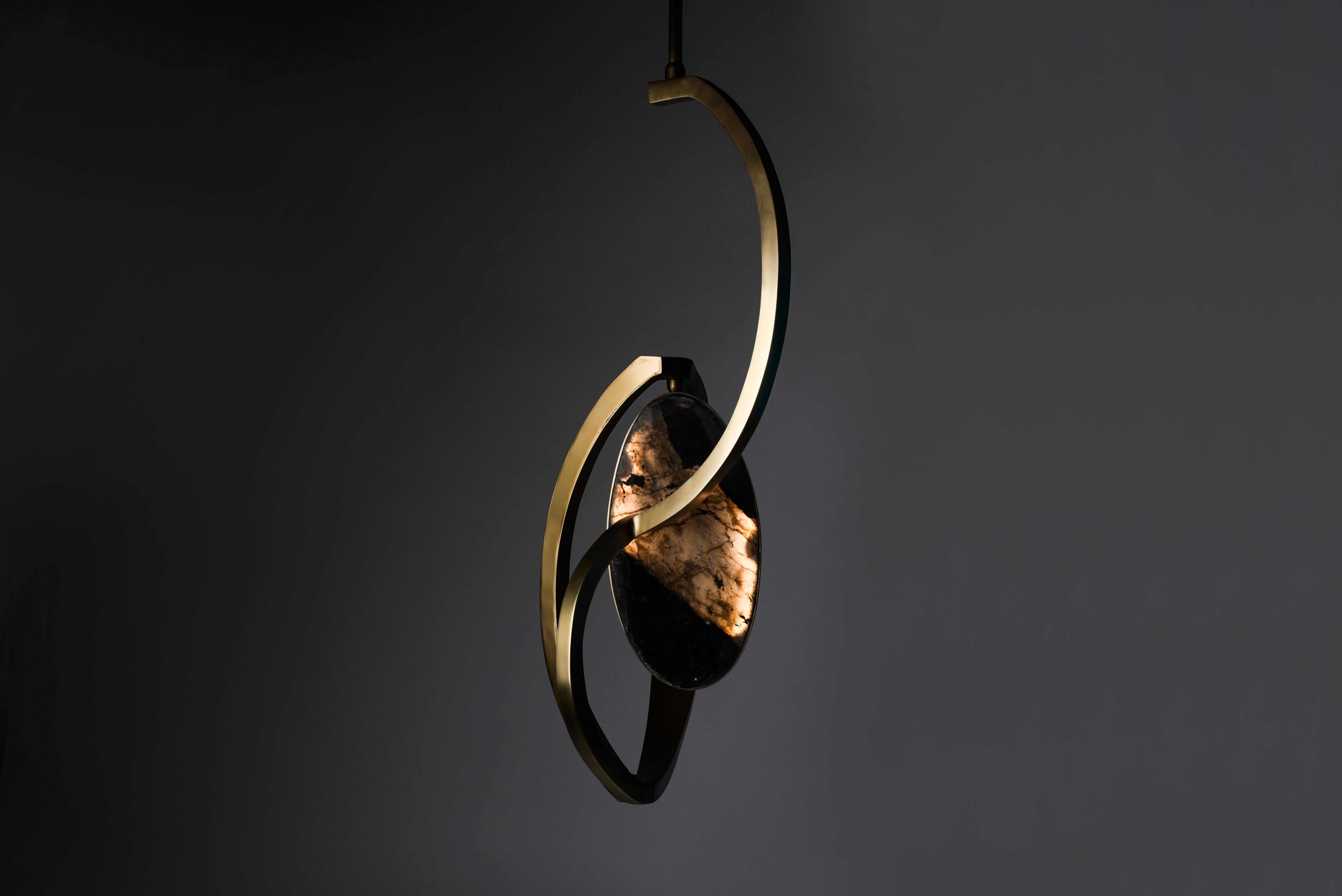 French Prima Dancer Ceiling Light in Lemurian and Brass by Patrick Coard, Paris For Sale