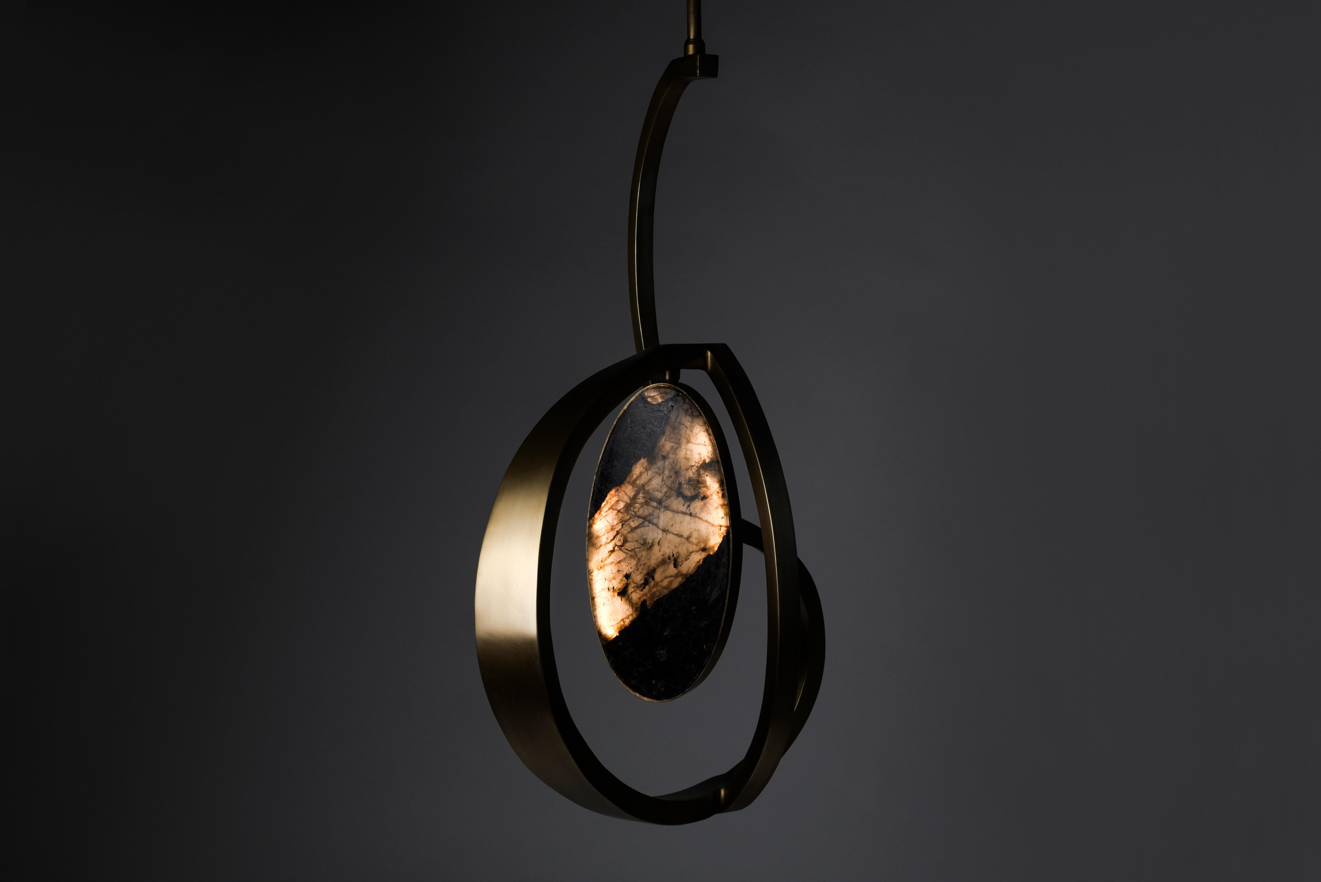 Hand-Crafted Prima Dancer Ceiling Light in Lemurian and Brass by Patrick Coard, Paris For Sale