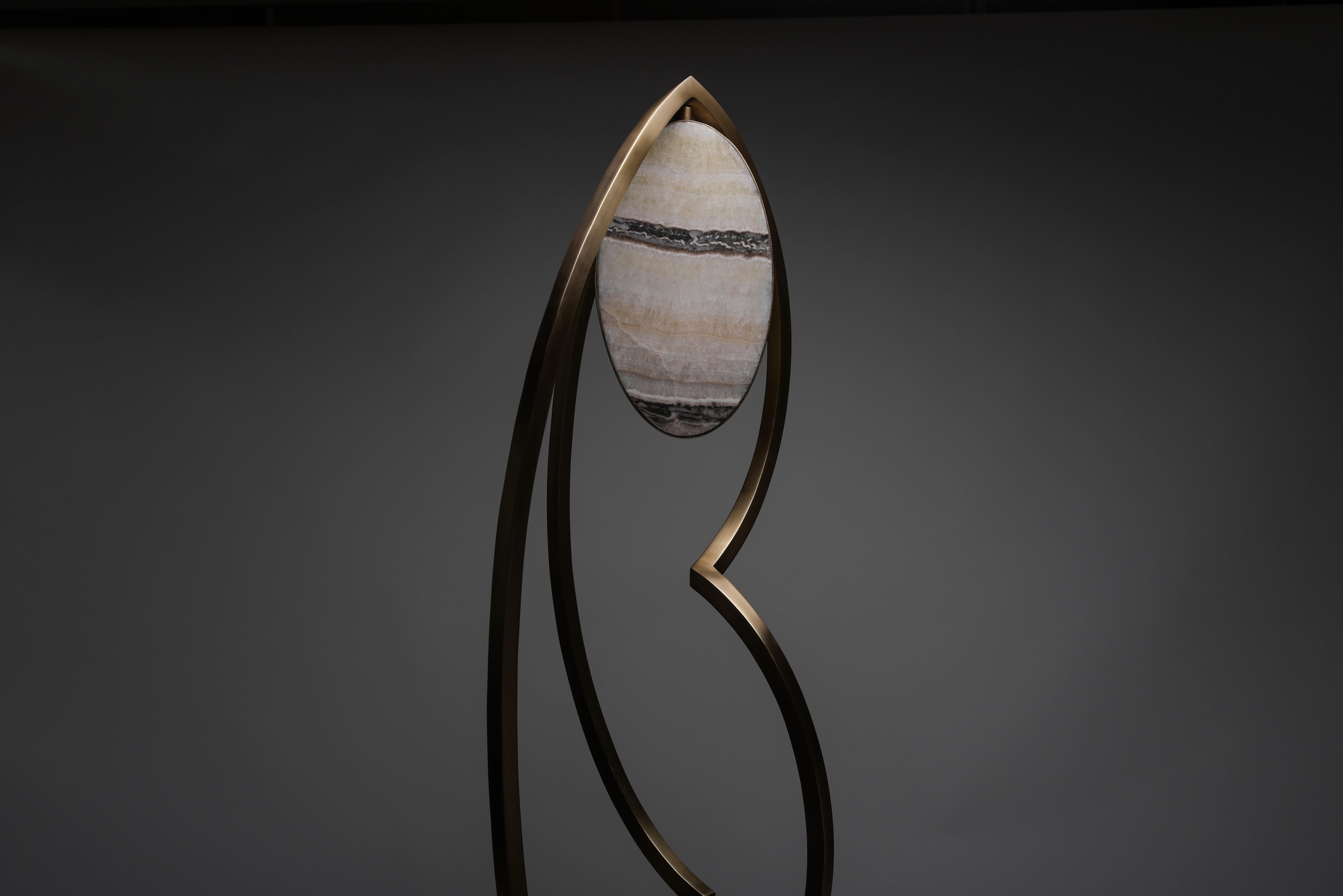 Prima Dancer Floor Light in Onyx and Bronze-Patina Brass by Patrick Coard Paris For Sale 3