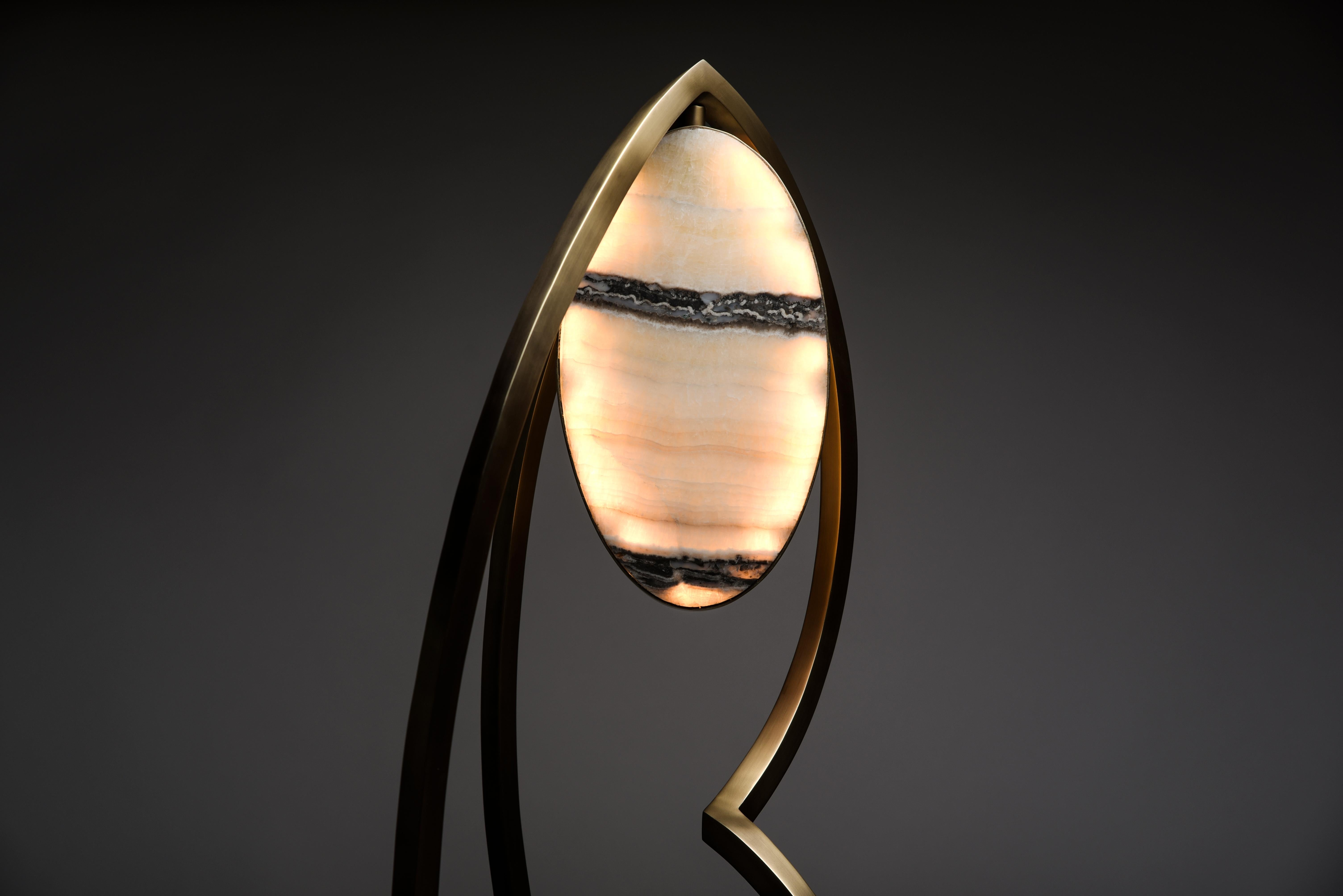 French Prima Dancer Floor Light in Onyx and Bronze-Patina Brass by Patrick Coard Paris For Sale