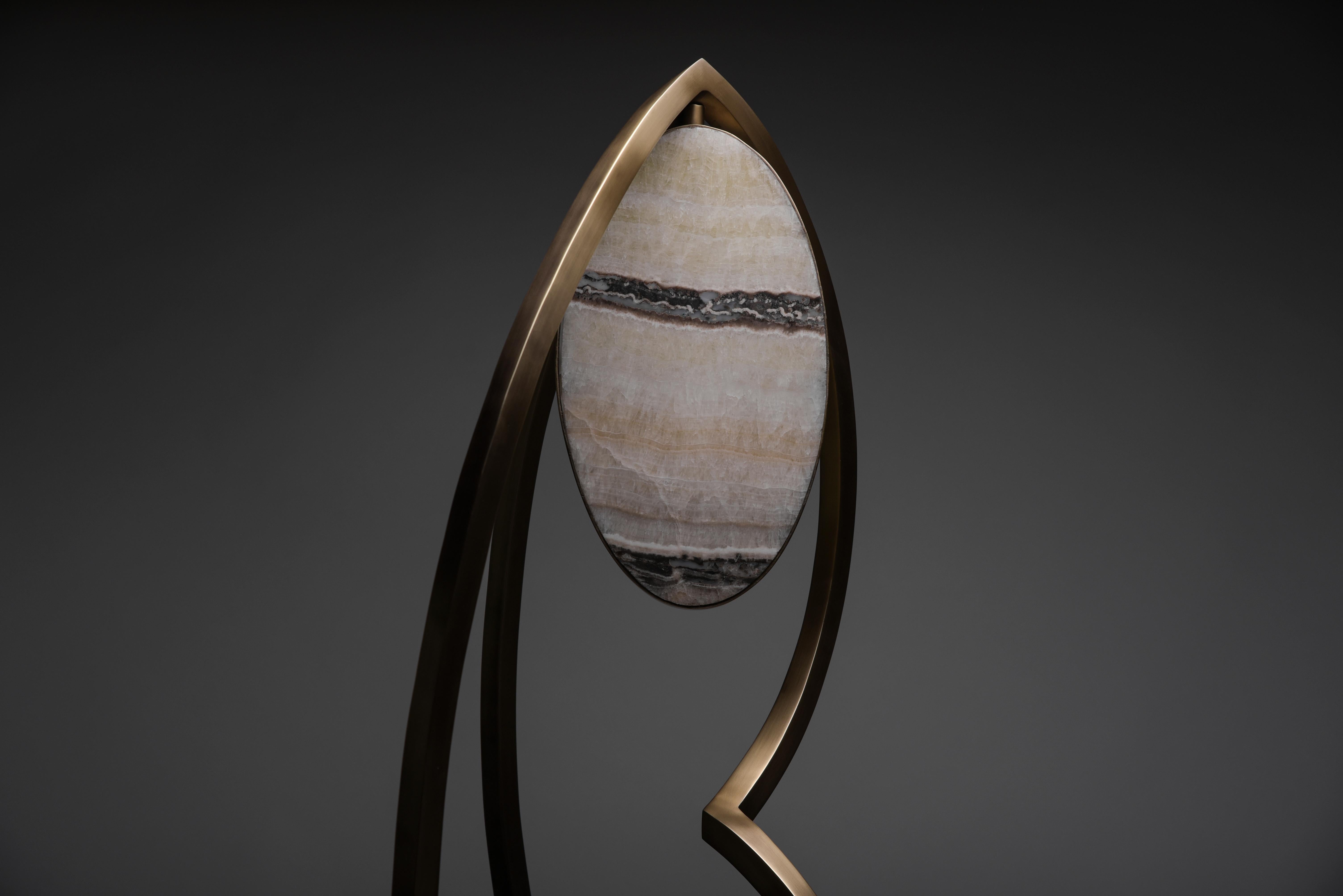 Contemporary Prima Dancer Floor Light in Onyx and Bronze-Patina Brass by Patrick Coard Paris For Sale