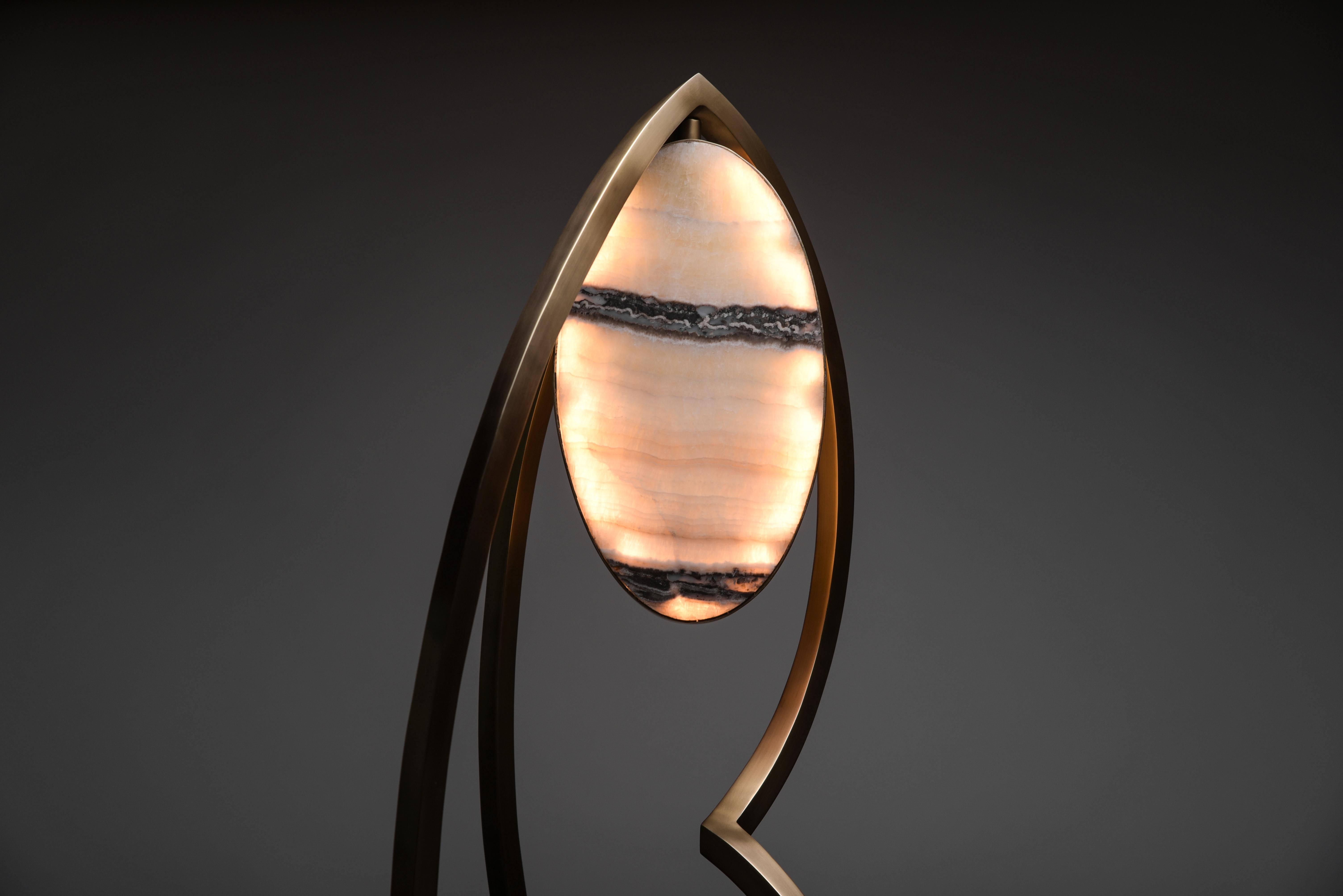 Prima Dancer Floor Light in Onyx and Bronze-Patina Brass by Patrick Coard Paris For Sale 1