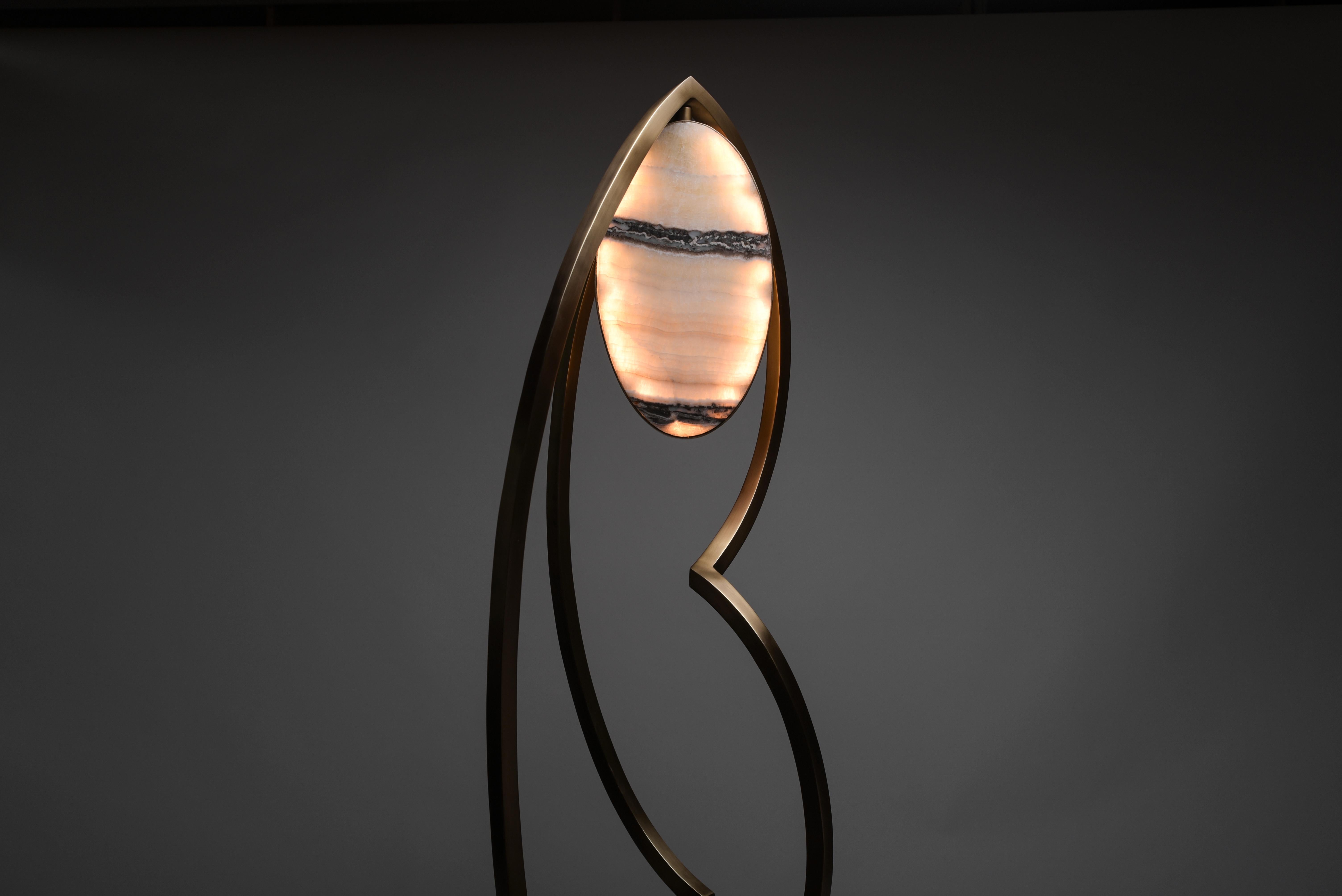 Prima Dancer Floor Light in Onyx and Bronze-Patina Brass by Patrick Coard Paris For Sale 2