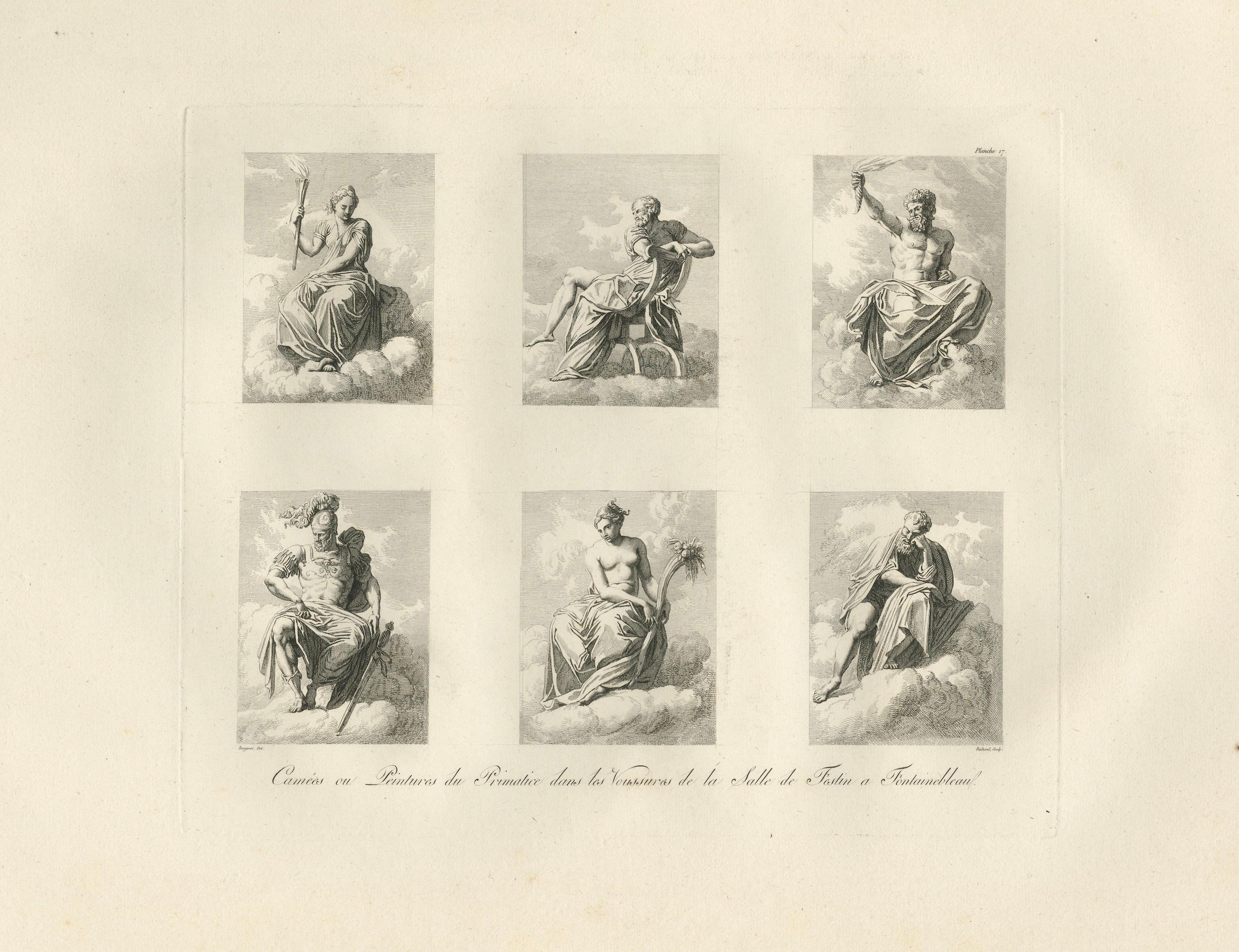 Primaticcio Allegorical Figures Engraving by Baltard, Fontainebleau, 1803