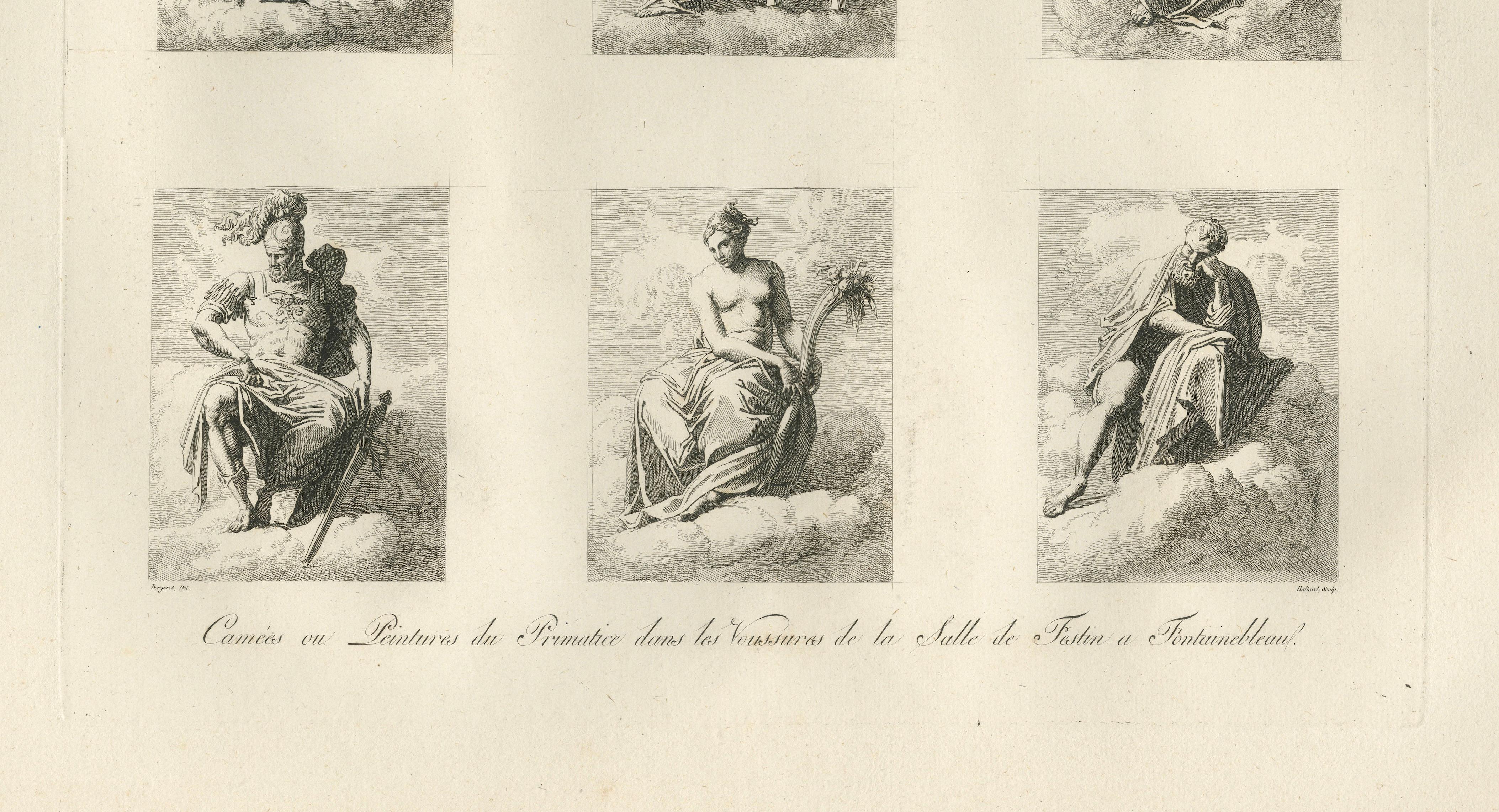 Primaticcio Allegorical Figures Engraving by Baltard, Fontainebleau, 1803