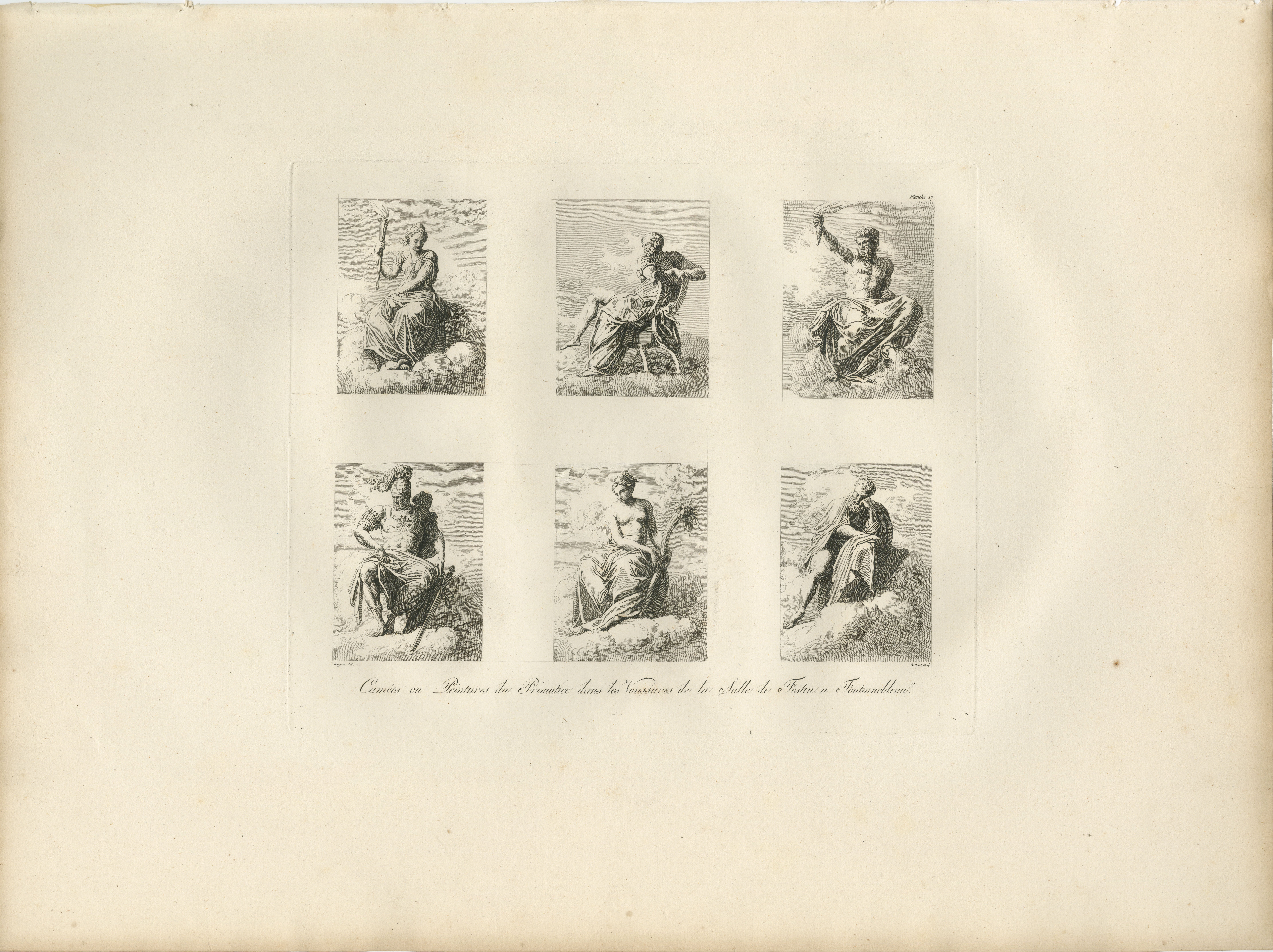 Primaticcio Allegorical Figures Engraving by Baltard, Fontainebleau, 1803
