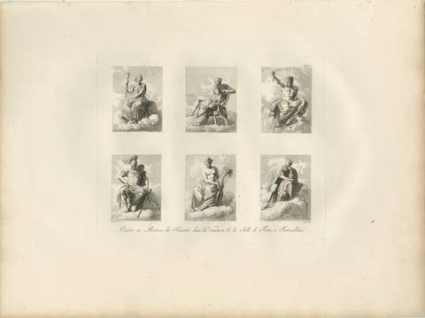 Primaticcio Allegorical Figures Engraving by Baltard, Fontainebleau, 1803