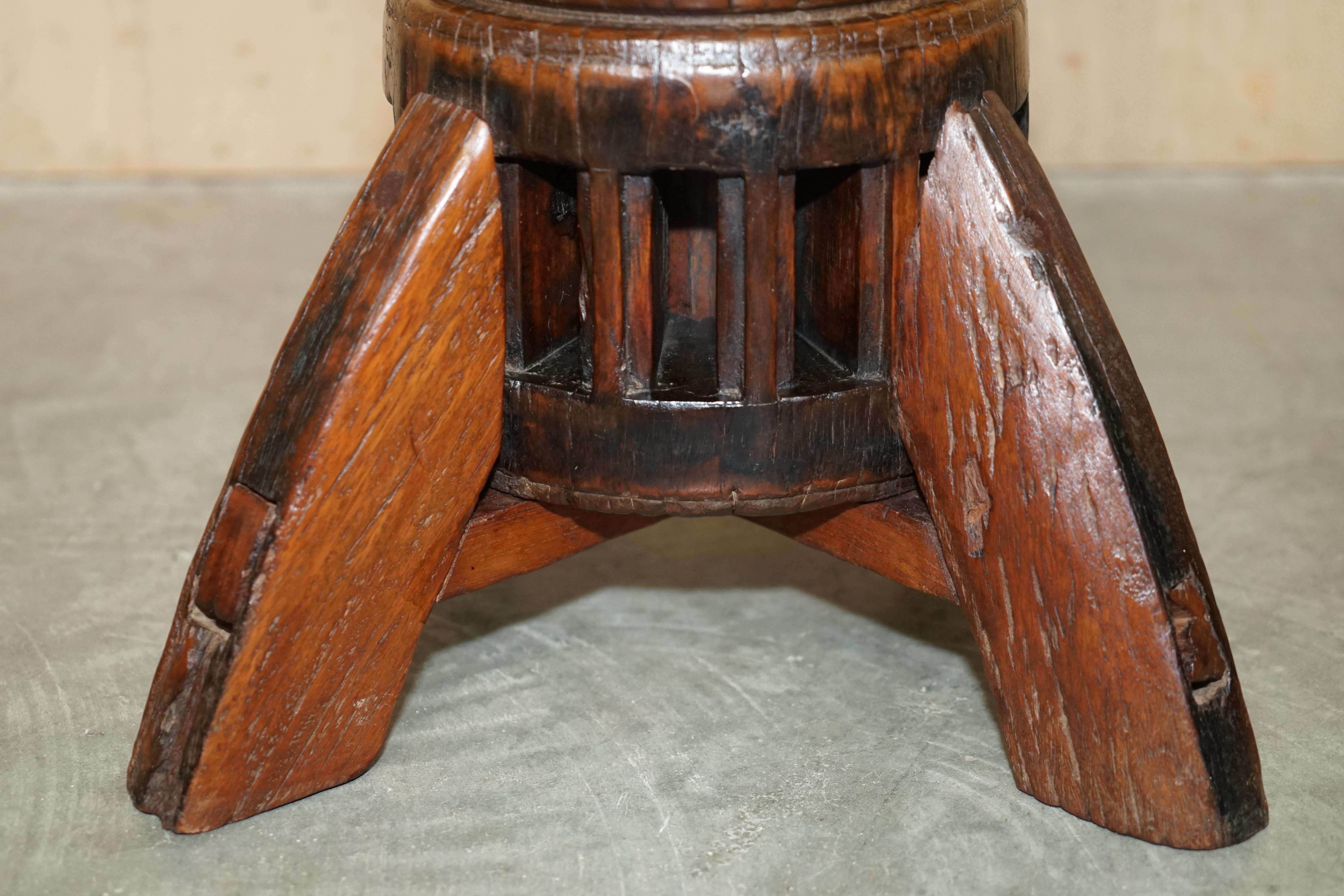 Primative Antique circa 1760 Carthorse Wheel Remade into a Captains Swivel Chair For Sale 4