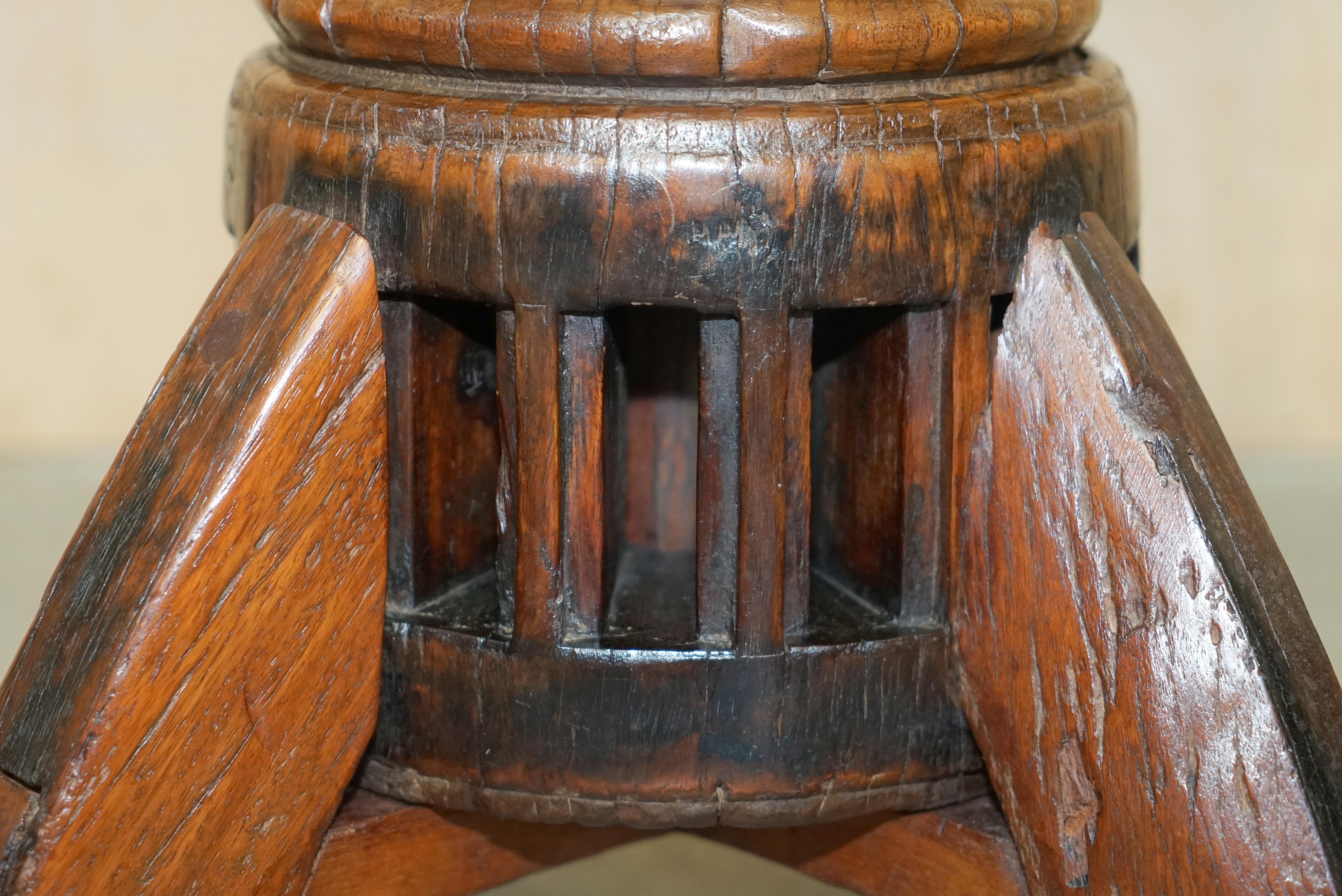 Primative Antique circa 1760 Carthorse Wheel Remade into a Captains Swivel Chair For Sale 5