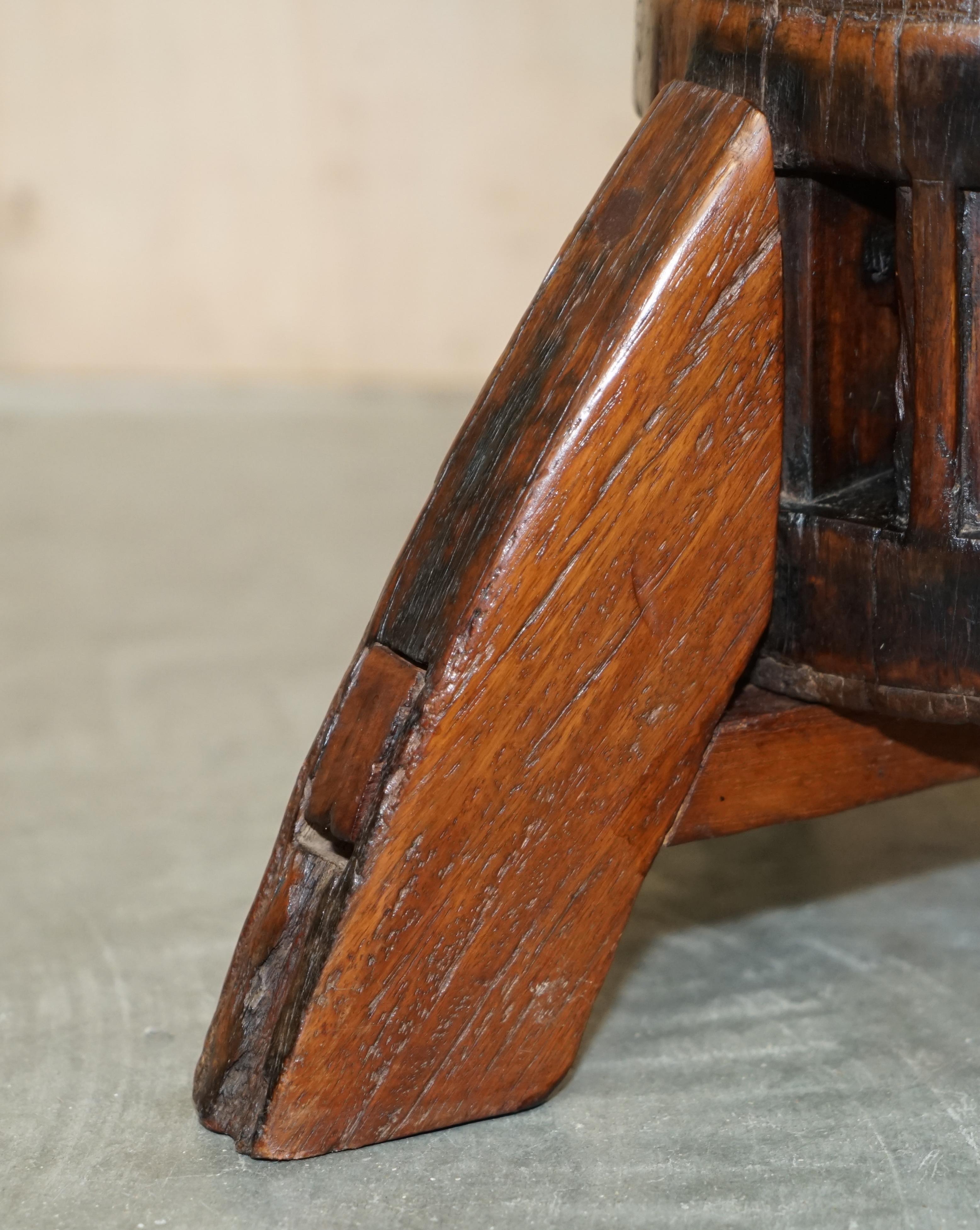 Primative Antique circa 1760 Carthorse Wheel Remade into a Captains Swivel Chair For Sale 6
