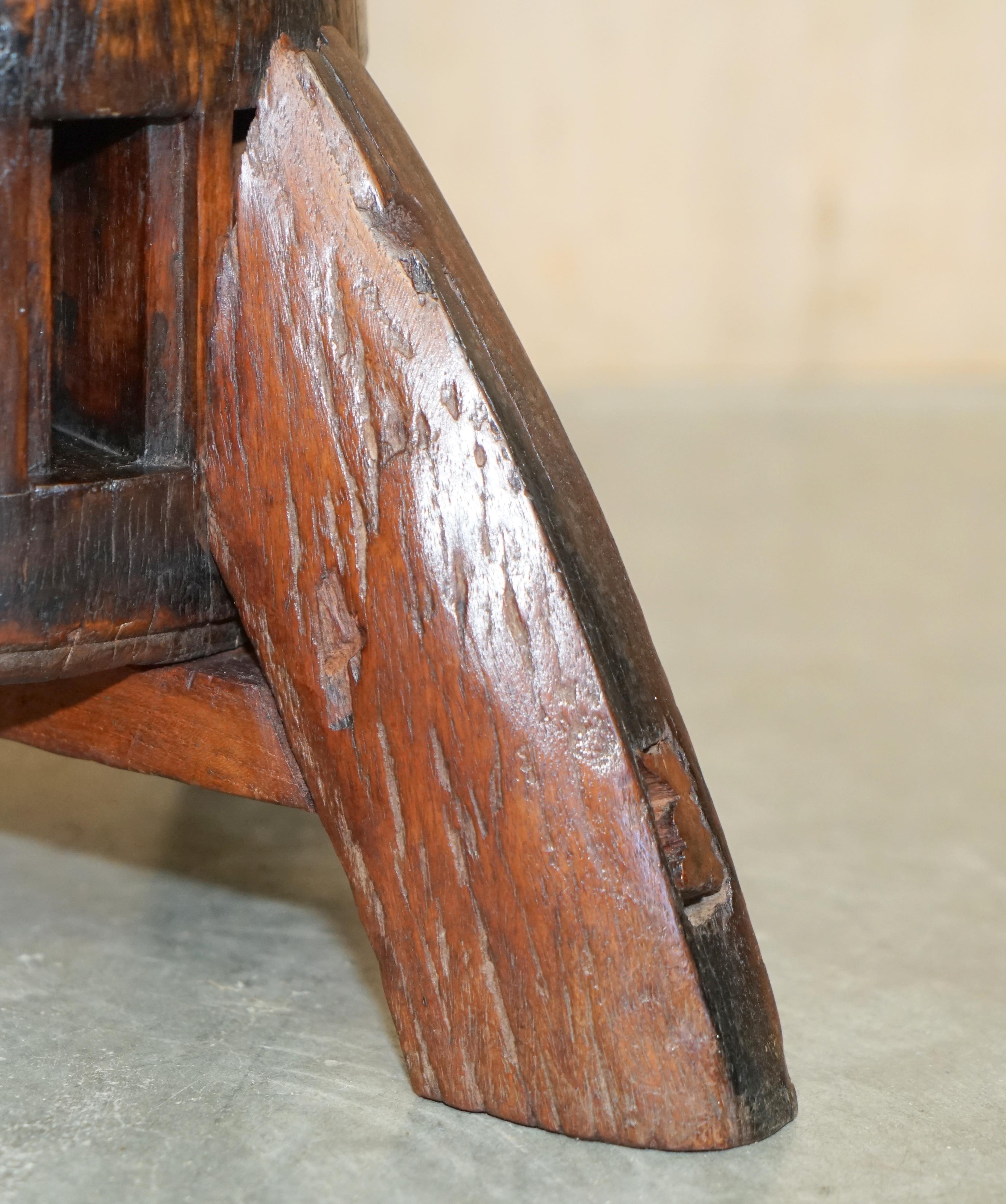Primative Antique circa 1760 Carthorse Wheel Remade into a Captains Swivel Chair For Sale 7