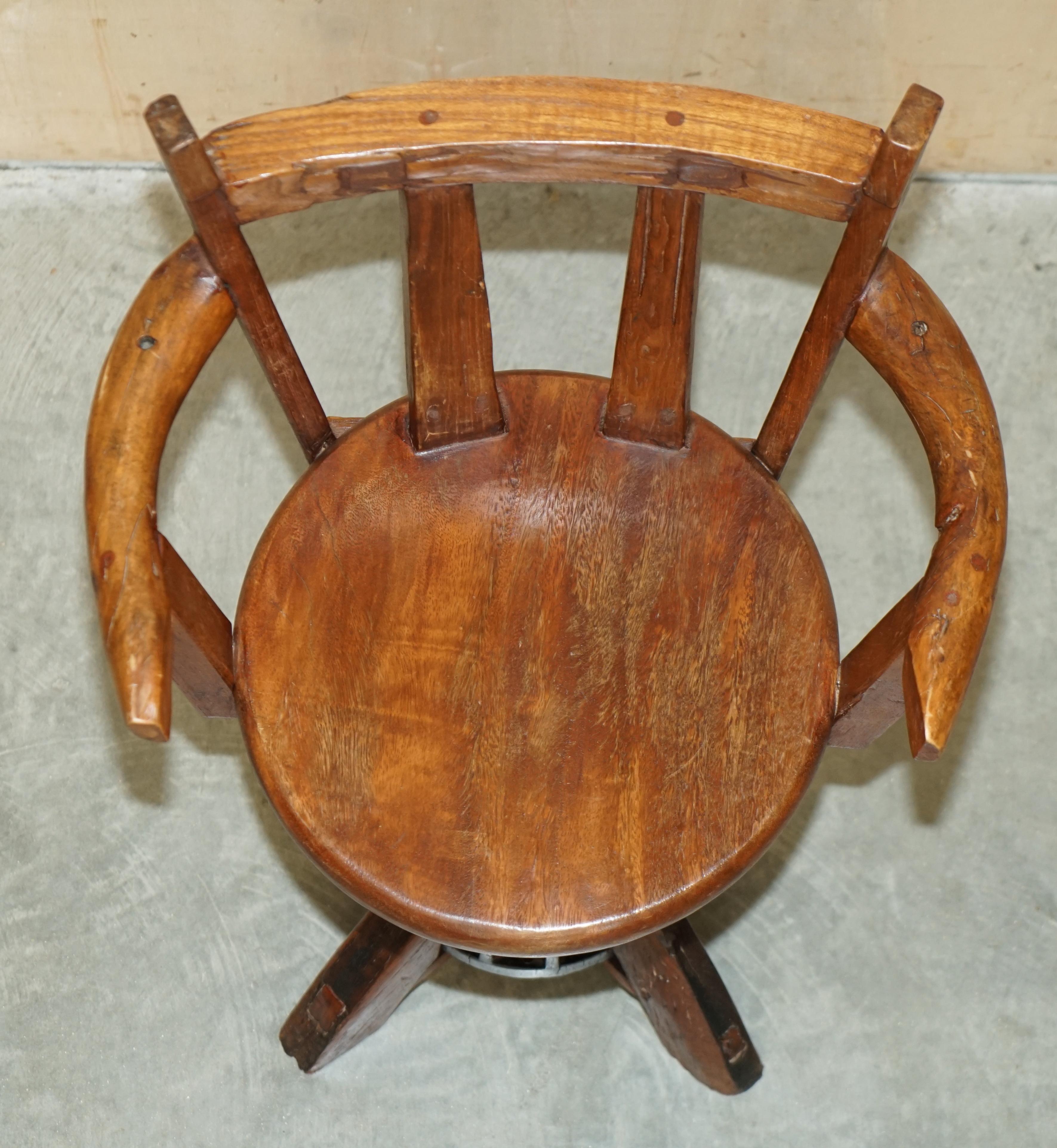 Primative Antique circa 1760 Carthorse Wheel Remade into a Captains Swivel Chair For Sale 8
