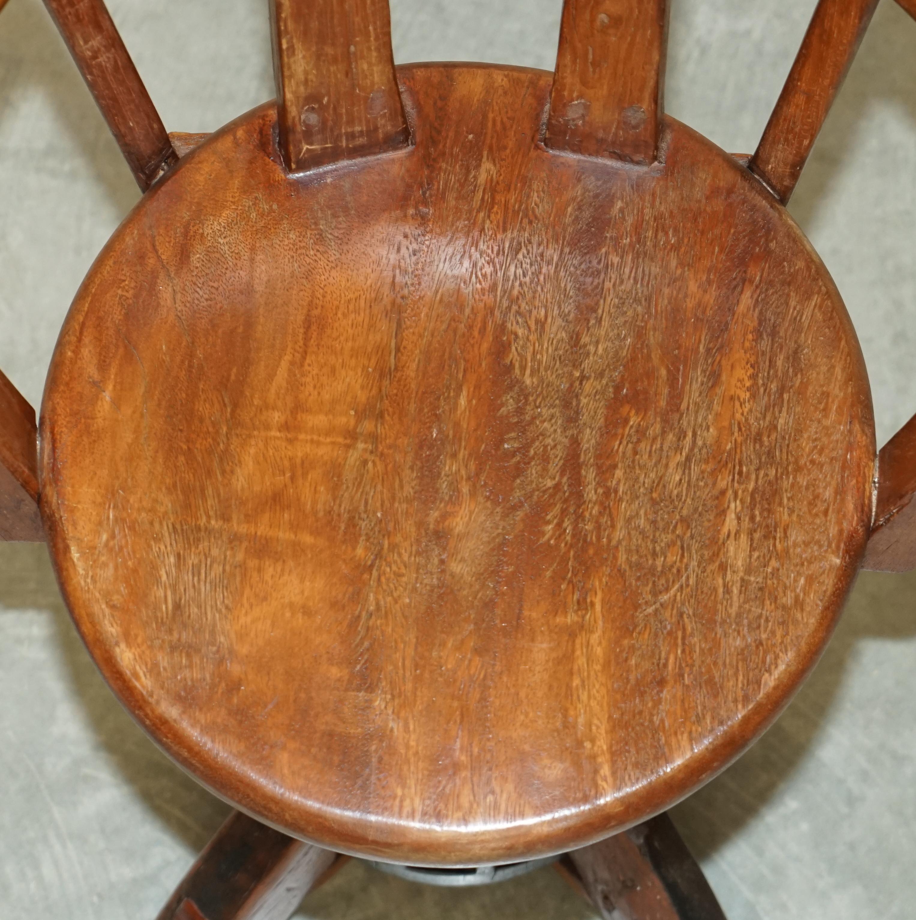 Primative Antique circa 1760 Carthorse Wheel Remade into a Captains Swivel Chair For Sale 9