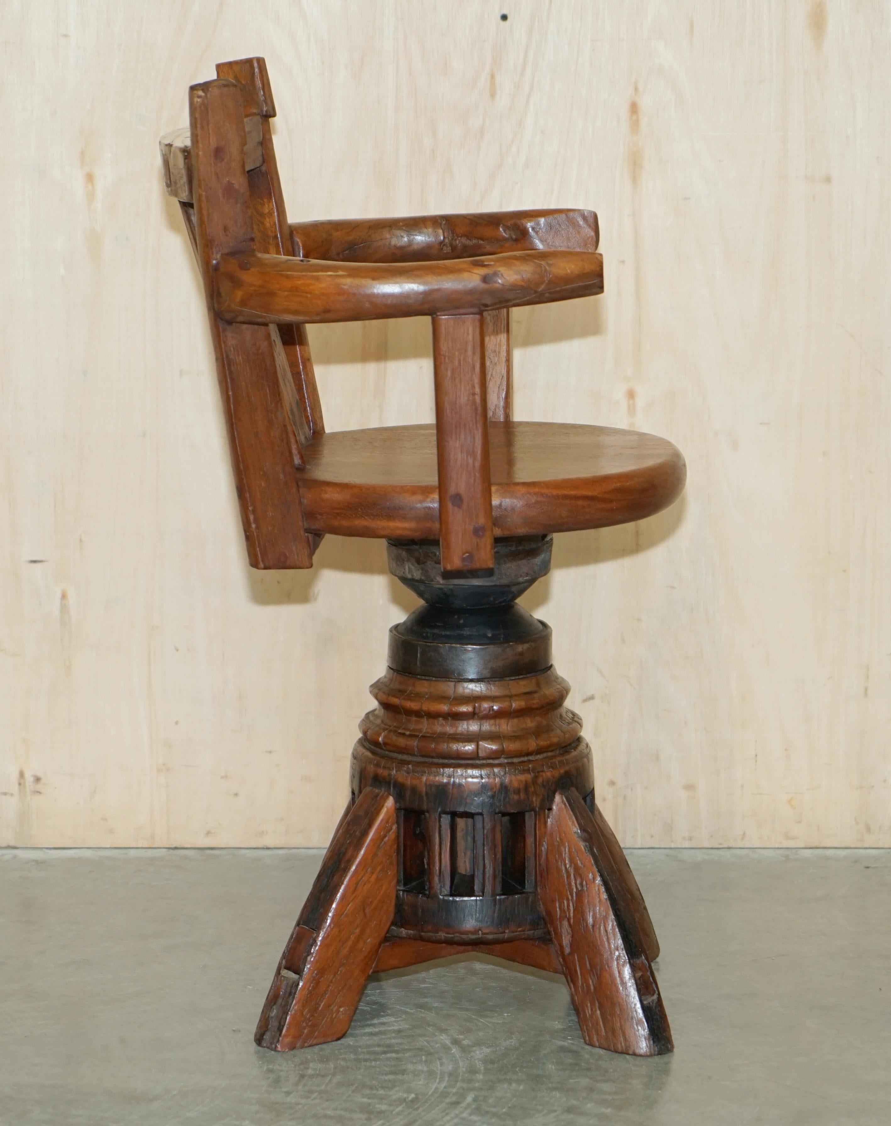 Primative Antique circa 1760 Carthorse Wheel Remade into a Captains Swivel Chair For Sale 10