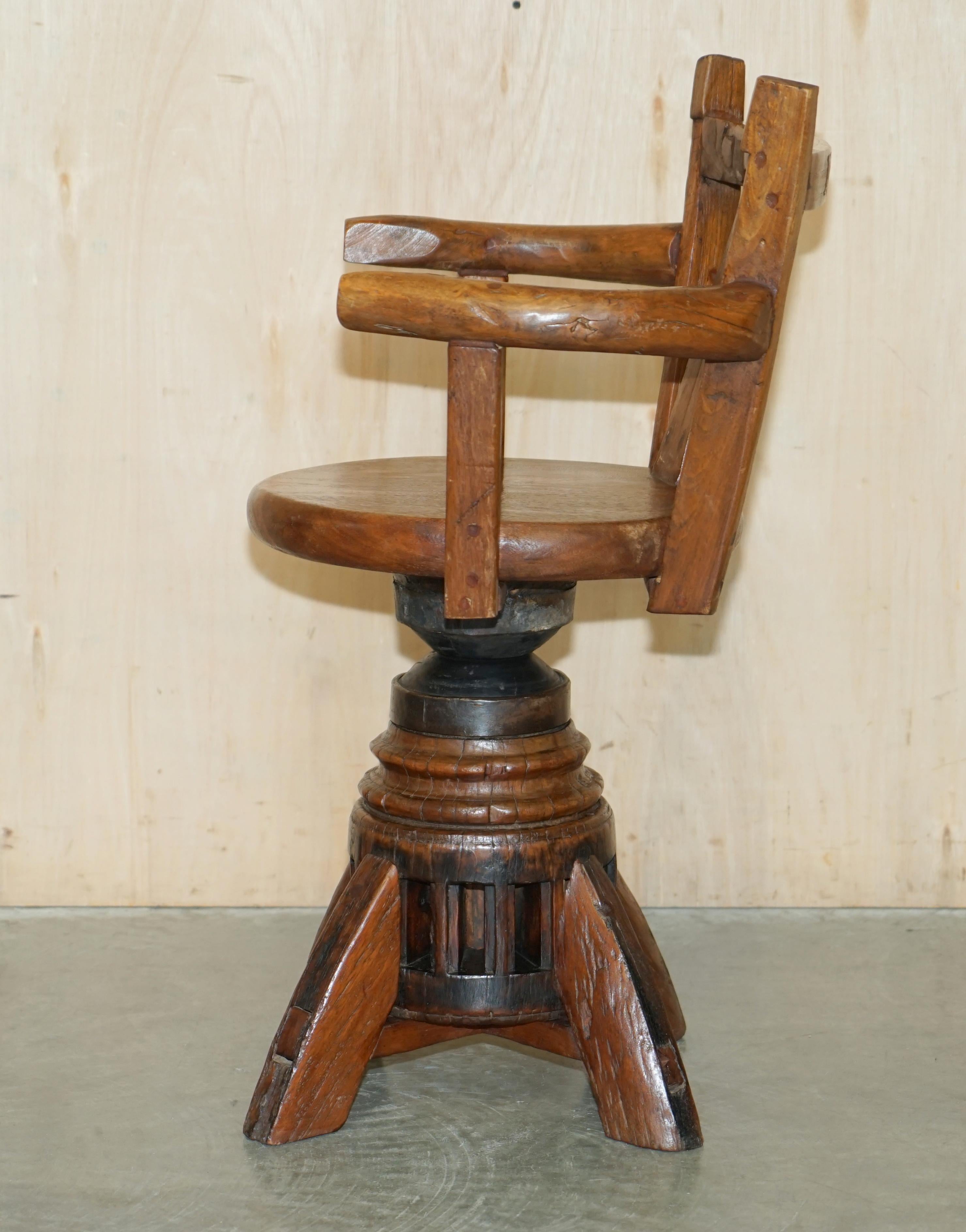 Primative Antique circa 1760 Carthorse Wheel Remade into a Captains Swivel Chair For Sale 12