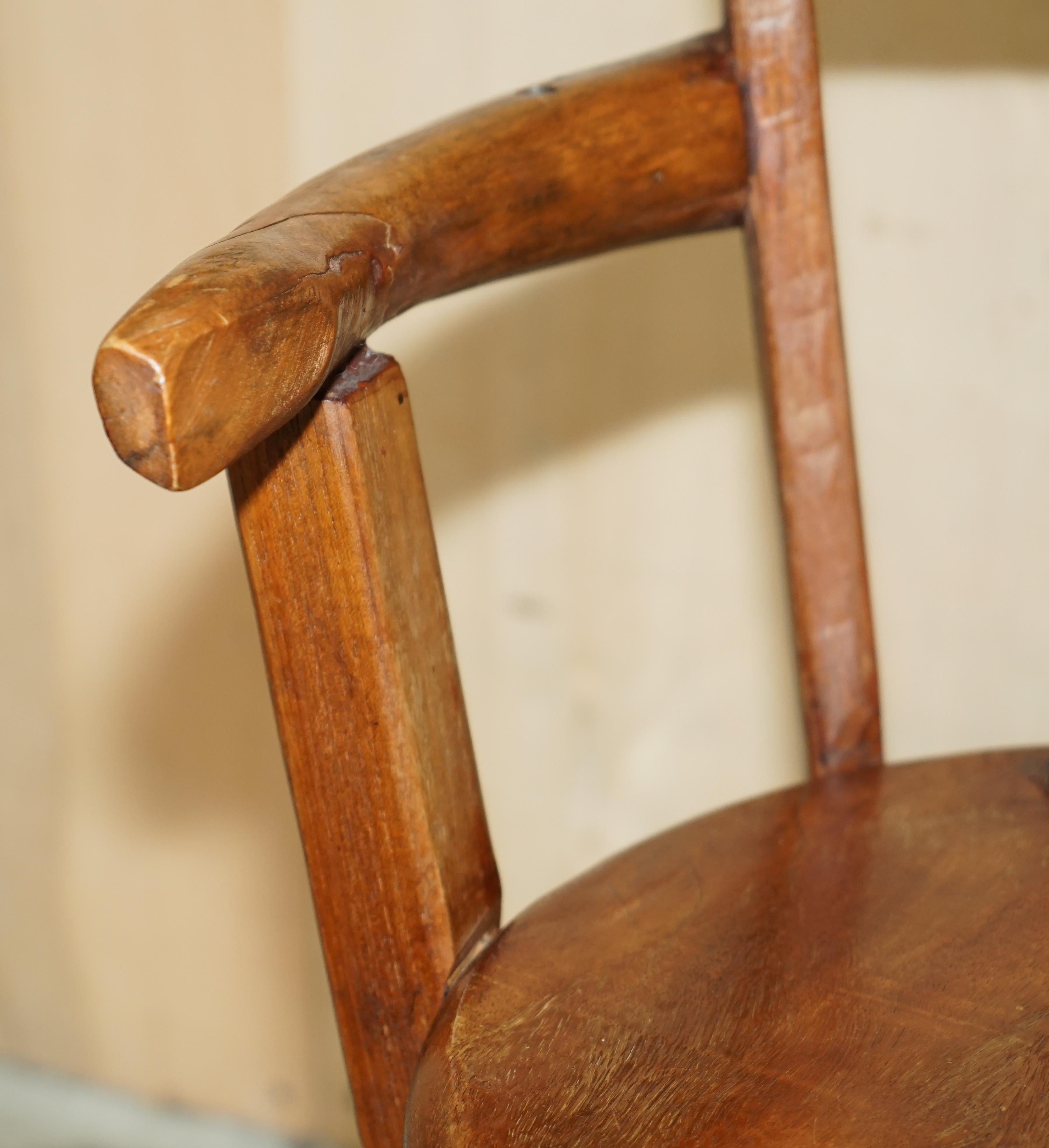 Elm Primative Antique circa 1760 Carthorse Wheel Remade into a Captains Swivel Chair For Sale