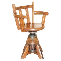 Primative Antique circa 1760 Carthorse Wheel Remade into a Captains Swivel Chair