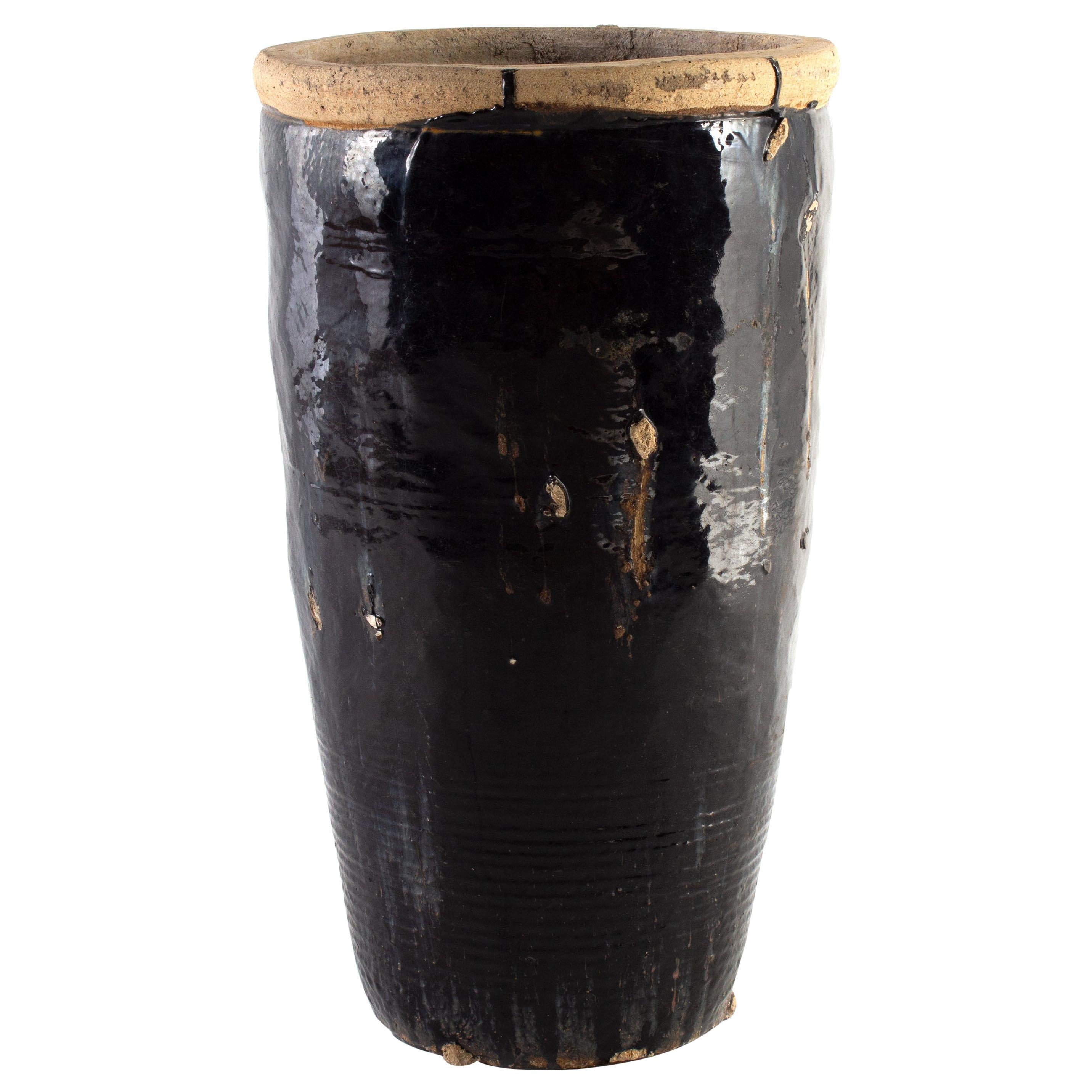 Primative Ebony Glazed Terracotta Jar