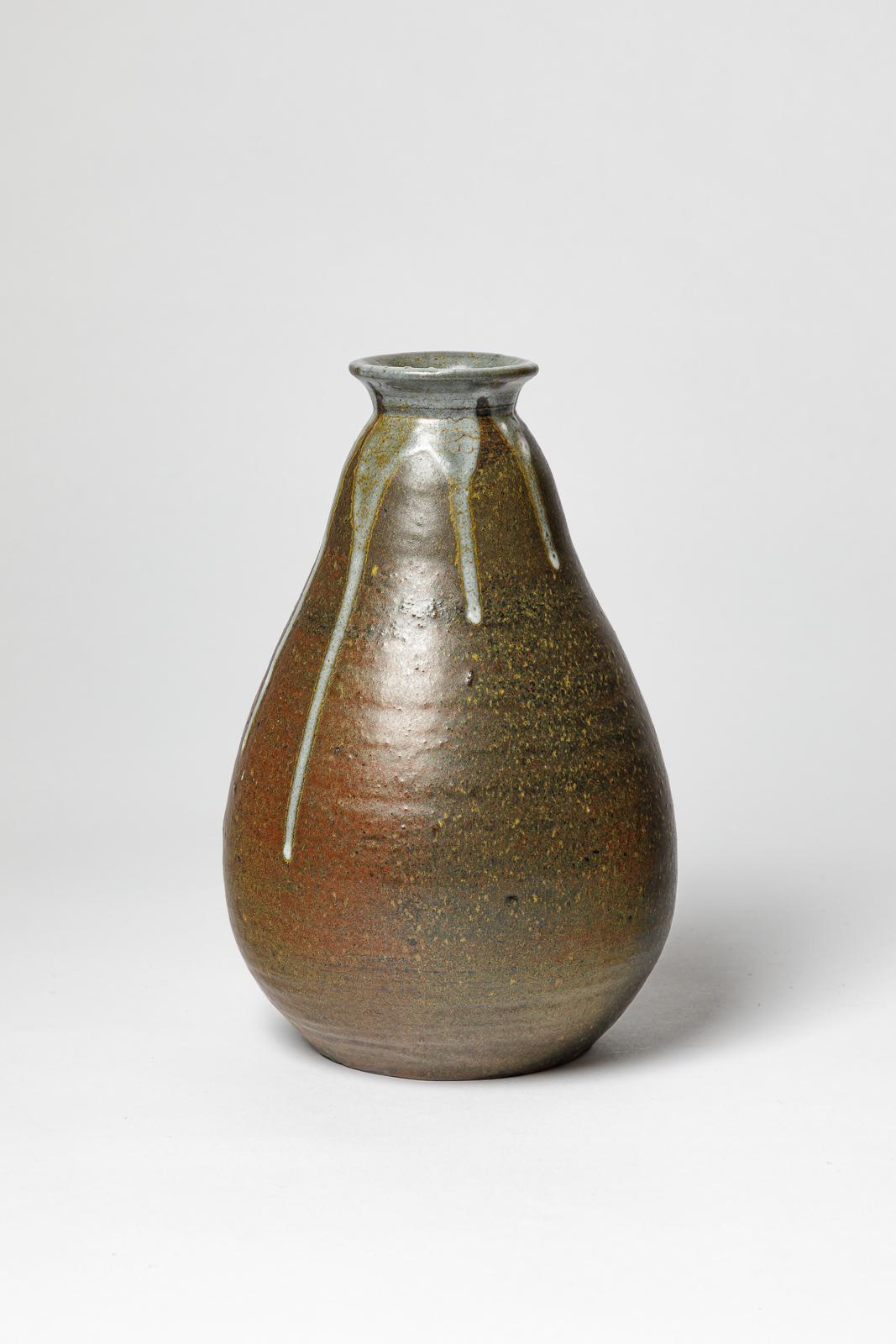 Francese Primavera Vaso in ceramica art déco marrone e bianco del XX secolo, circa 1930 in vendita
