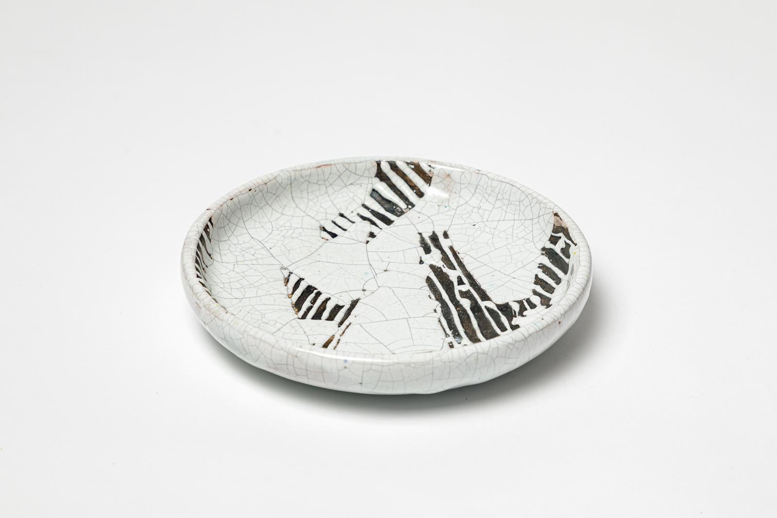 Primavera 20. Jahrhundert art deco weiß und schwarz Keramik Teller oder vide poche 1930 (Art déco) im Angebot