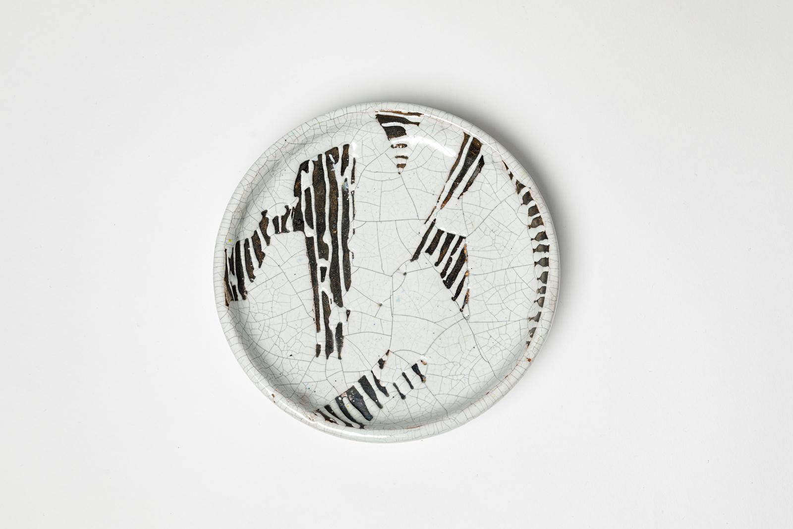 Primavera 20. Jahrhundert art deco weiß und schwarz Keramik Teller oder vide poche 1930 im Angebot 2