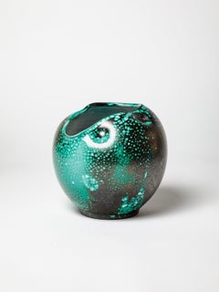 Primavera 20th century large black and green art deco free form ceramic vase CAB