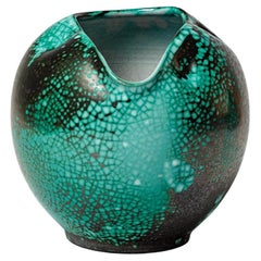 Primavera 20th century large black and green art deco free form ceramic vase CAB