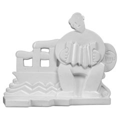 PRIMAVERA Bandoneonist, sculpture Art déco extrêmement rare en blanc craquelé
