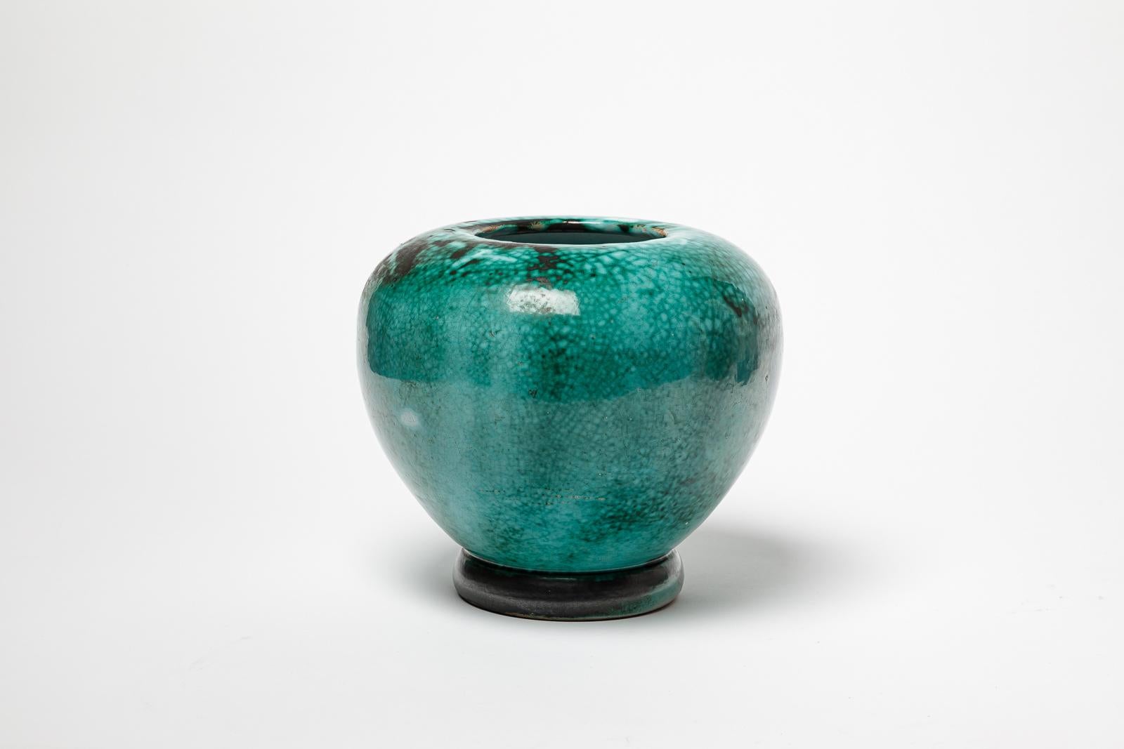 Art Deco Primavera black and greeen art deco ceramic vase 19 cm circa 1940 For Sale