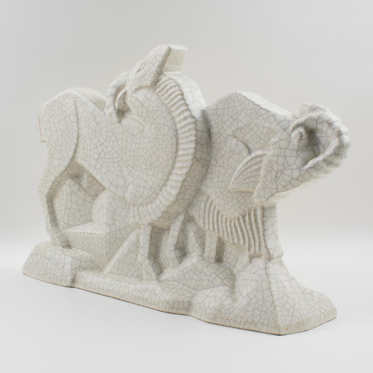 Mid-20th Century Primavera Art Deco Cubist Crackle Ceramic Chamois Sculpture