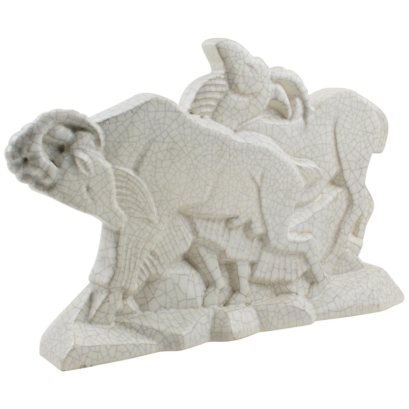 Primavera Art Deco Cubist Crackle Ceramic Chamois Sculpture