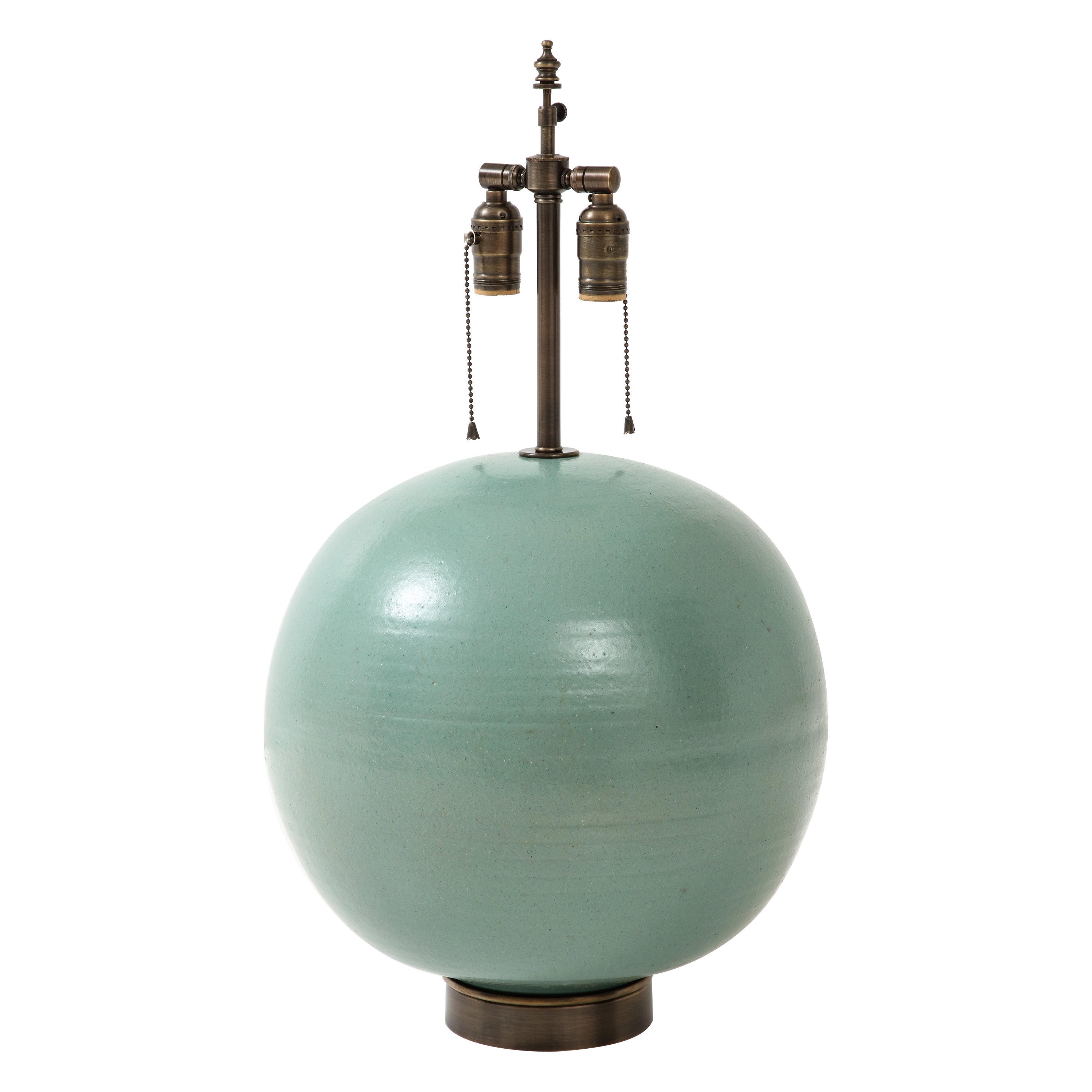 Lampe Art Déco Primavera française en céramique émaillée turquoise