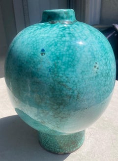 Primavera Cerámica Esmaltada Verde, Jarrón Art Decó, Francia